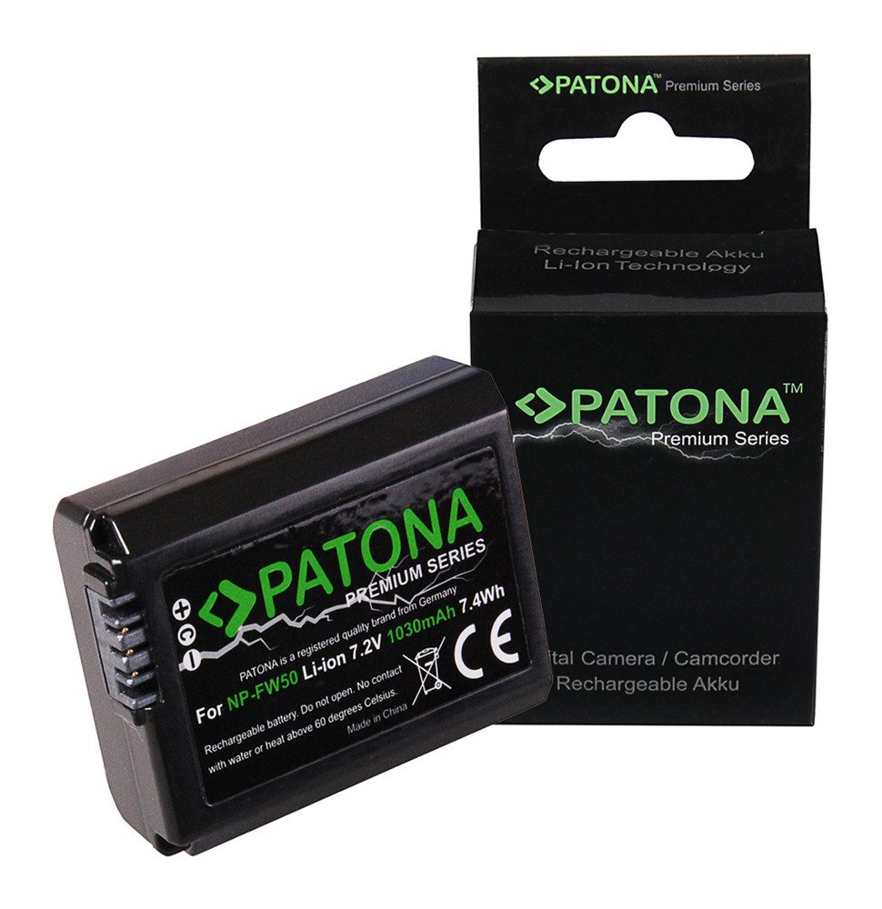 Patona Premium Akku für die Sony Alpha 6000 6400 ZV-E10 Kamera-Akku NP-FW50 1030 mAh