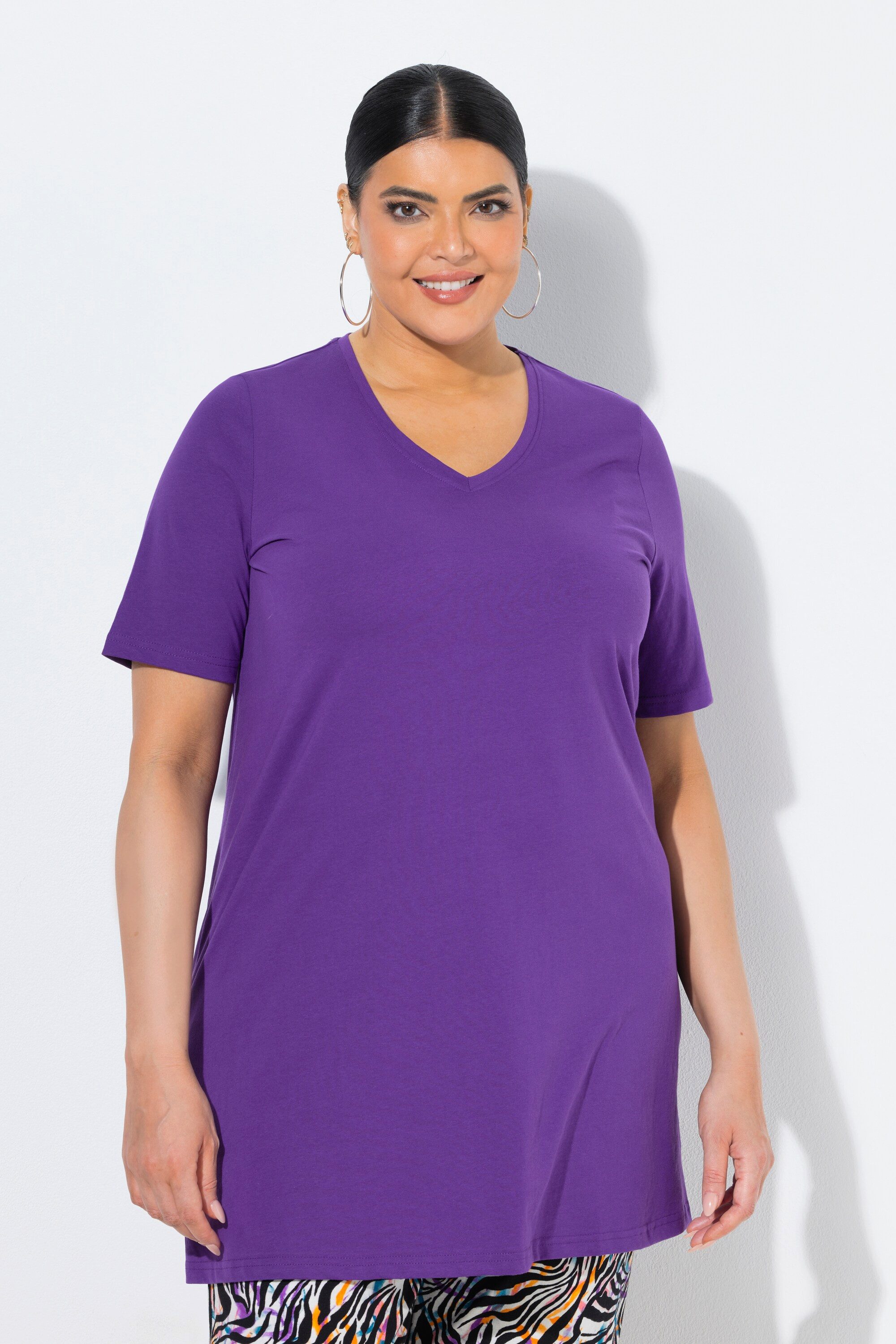 Ulla Popken Longshirt Longshirt A-Linie V-Ausschnitt Halbarm