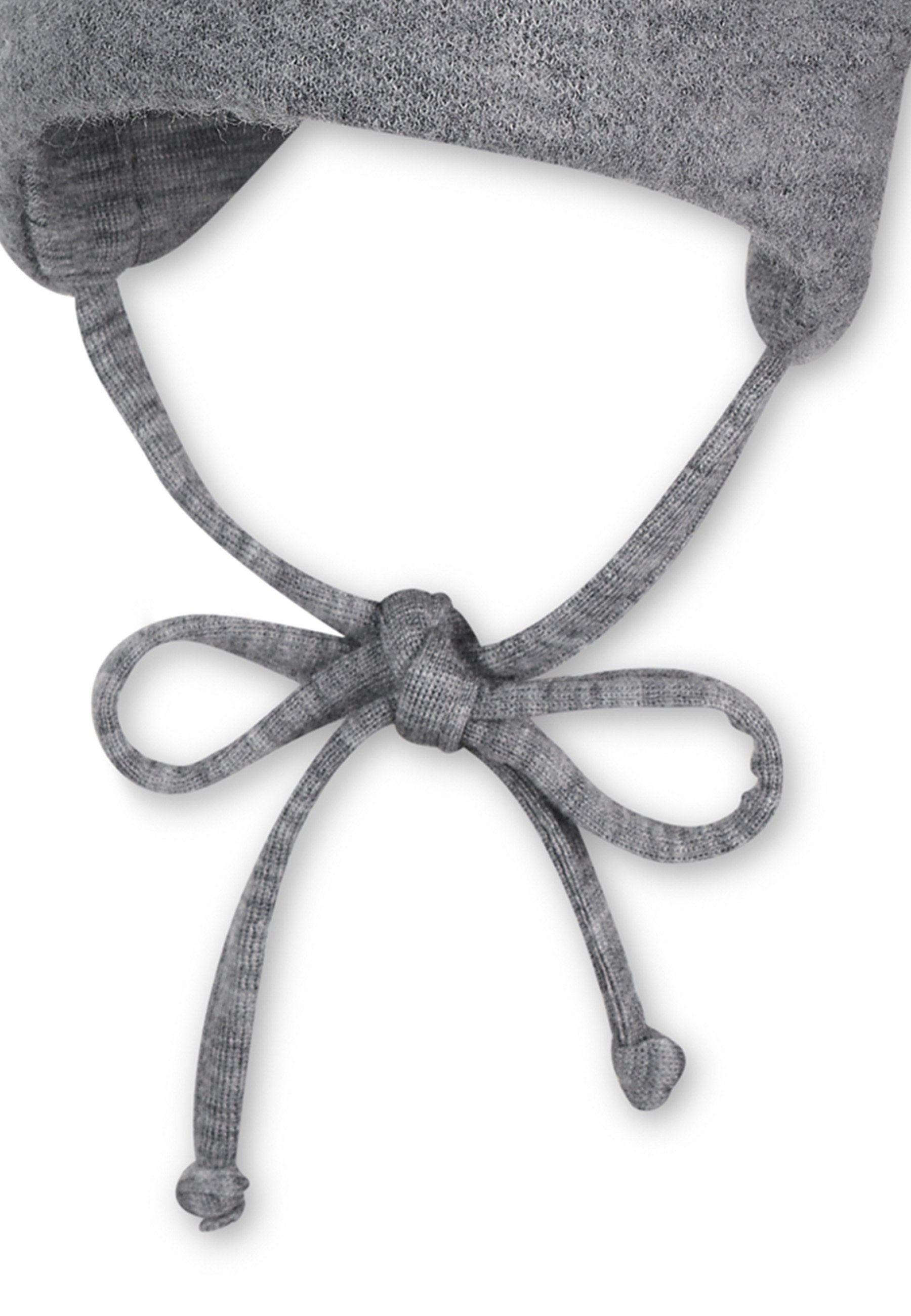 und Schlupfmütze unifarben angeschnittenen Beanie hellgrau-meliert Bindeband Wintermütze Merinowolle mit aus für Sterntaler® Baby Ohrenklappen) Mütze weicher Mütze (1-St., Kinder