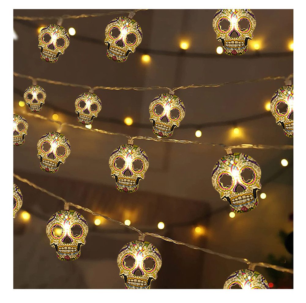 nsihing LED-Lichterkette Halloween Totenkopf-Lichterkette,Geister-Halloween-Dekoration, Hängende Lichterkette, für Innen- und Außenbereich, Zuhause, Garten