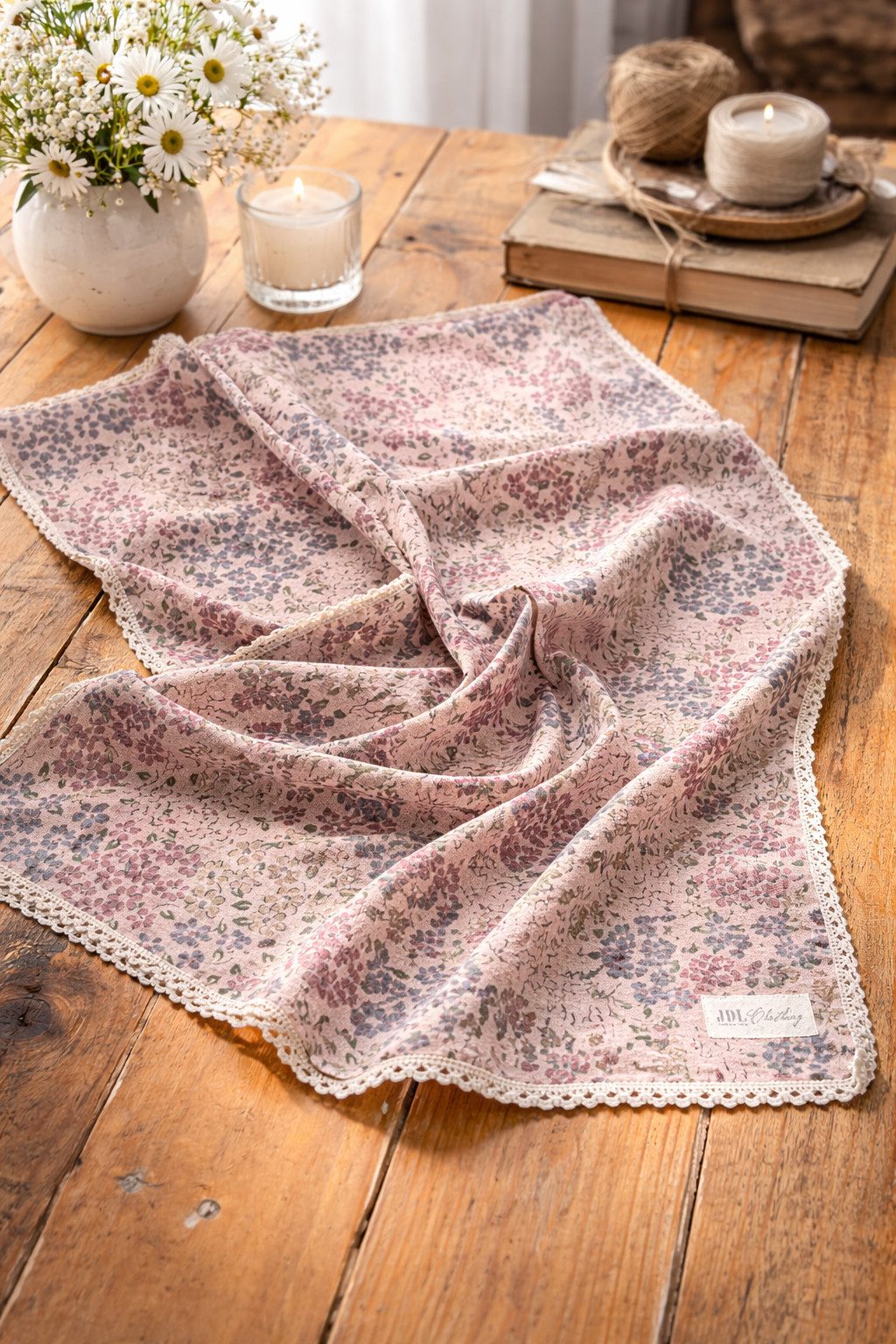 Jeanne d´Arc living Chiffontuch Chiffon Spitzenschal Vintage Spitze Stola Schal Halstuch, Spitzenschal mit floraler Stickerei