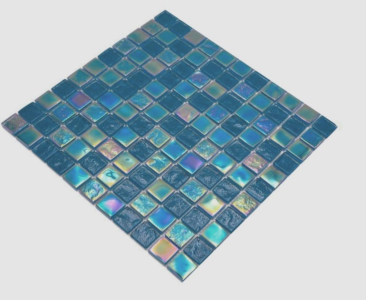 Mosani Mosaikfliesen Glas Mosaikfliese small flip flop irisierend türkisblau mehrfarbig