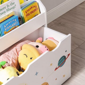 SONGMICS Spielzeugtruhe »GKR41WT«, Bücherregal für Kinder, herausziehbarer Spielzeugkiste mit Rollen