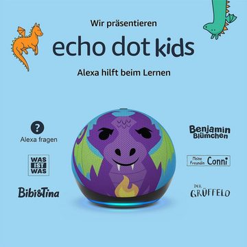 Amazon Echo Dot Kids (5.Gen) Drachen Design Kinder Edition mit Alexa Lautsprecher (Bluetooth, WLAN (WiFi), mit Sprachsteuerung, Smart Speaker Streaming)