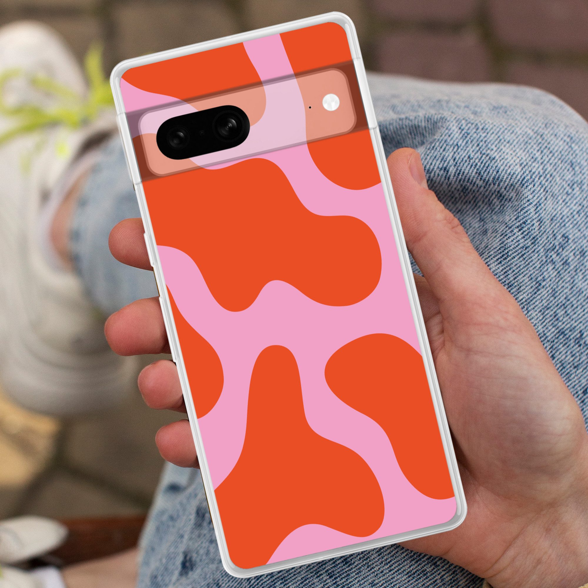 MuchoWow Handyhülle für Google Pixel 7 Flecken - Rot - Rosa - Muster - Minimalistisch, Phone Case, Silikon, Schutzhülle Dünn