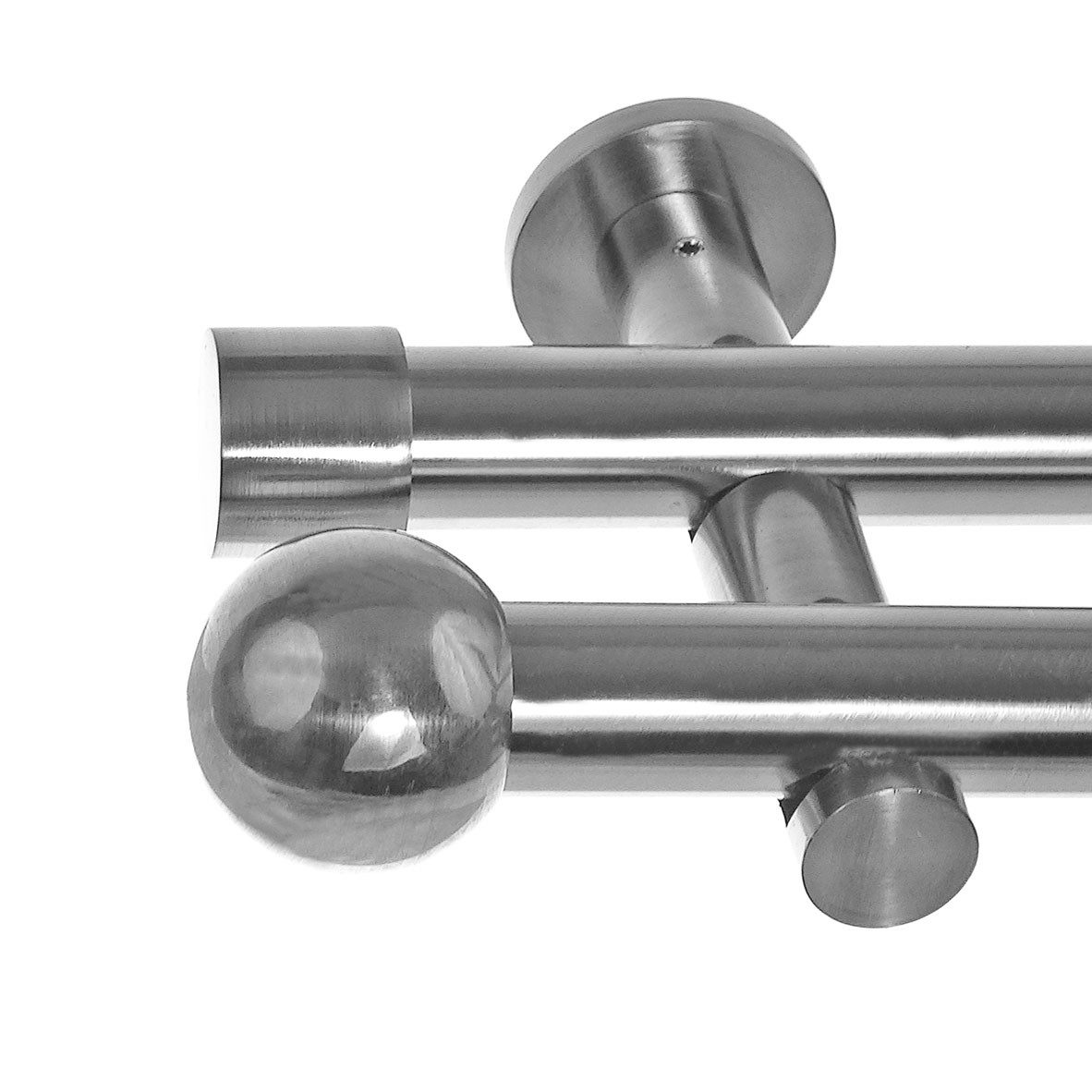 BASIT Gardinenstange Edelstahloptik 20mm mit Wandträgern 120 cm E33, Ø 20 mm, 2-läufig, verschraubt, Metall, H41 120 cm E33 Kugel