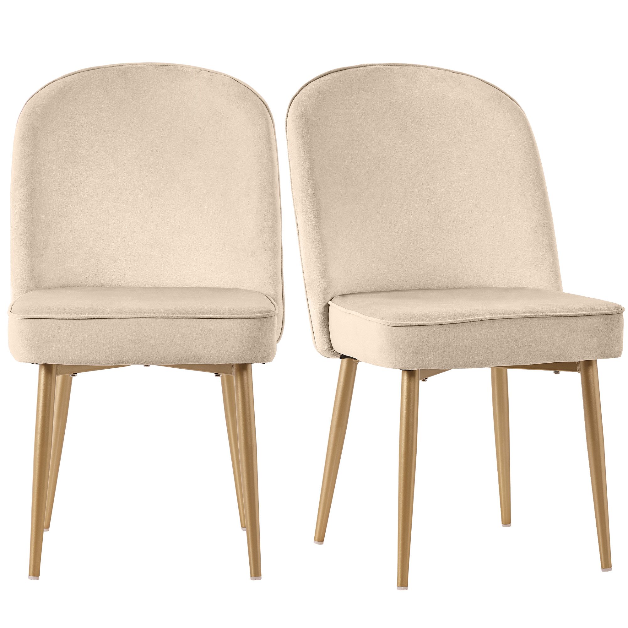 Esszimmerstuhl 2er Set mit goldenen Metallbeine für Esszimmer, Wohnzimmer Samt beige