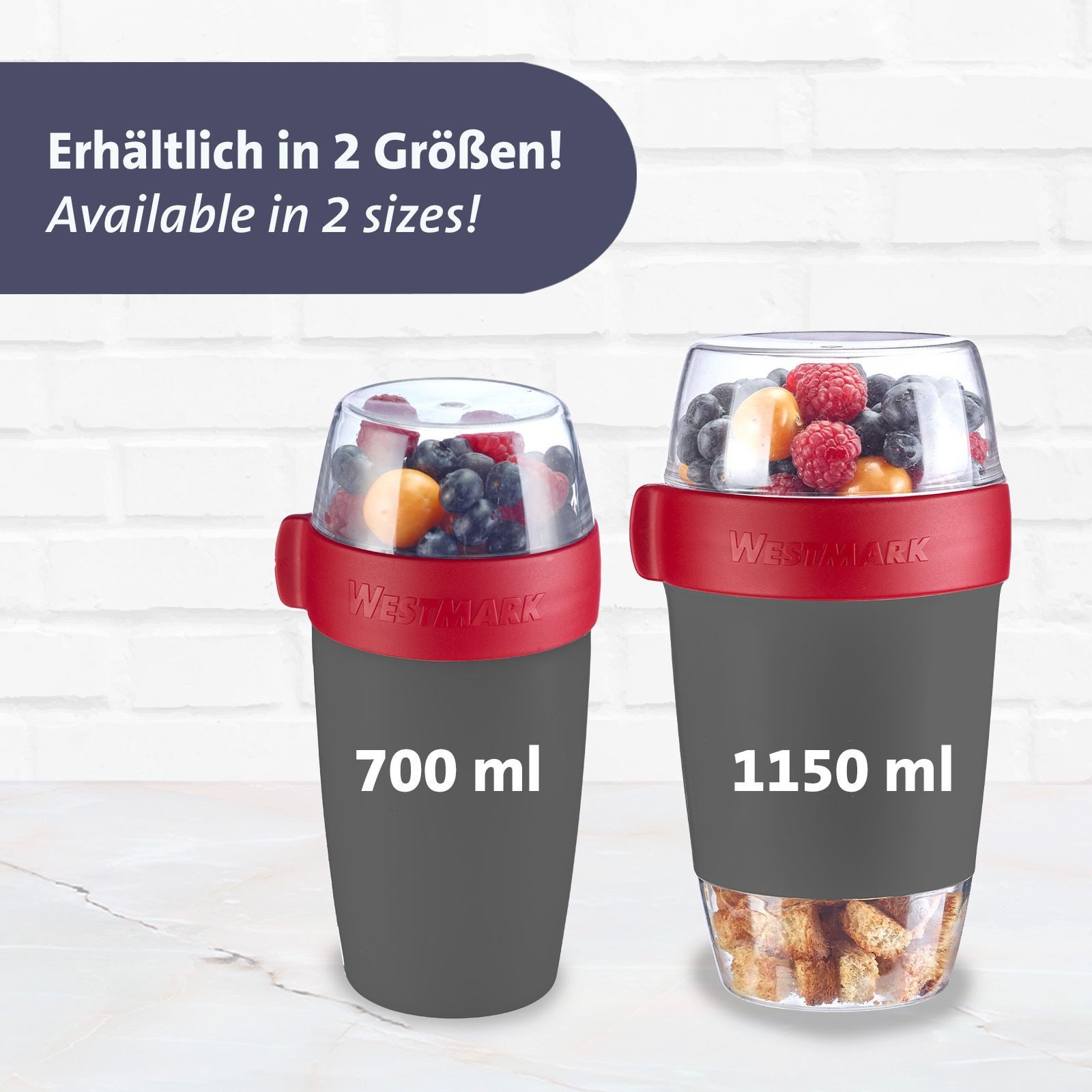 WESTMARK Mehrwegbecher, Kunststoff, (1-tlg), Müsli-, Lunchbehälter, To Go, 200 + 600 + 350 ml, Made in Germany