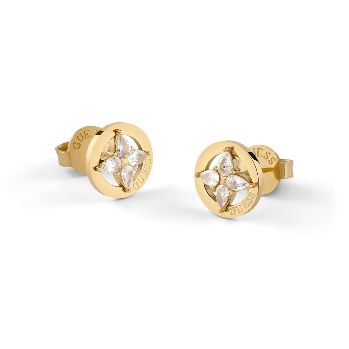 Guess Paar Ohrstecker JUBE06040JWYGWHT/U, für Damen Flowers Weiß Goldfarben