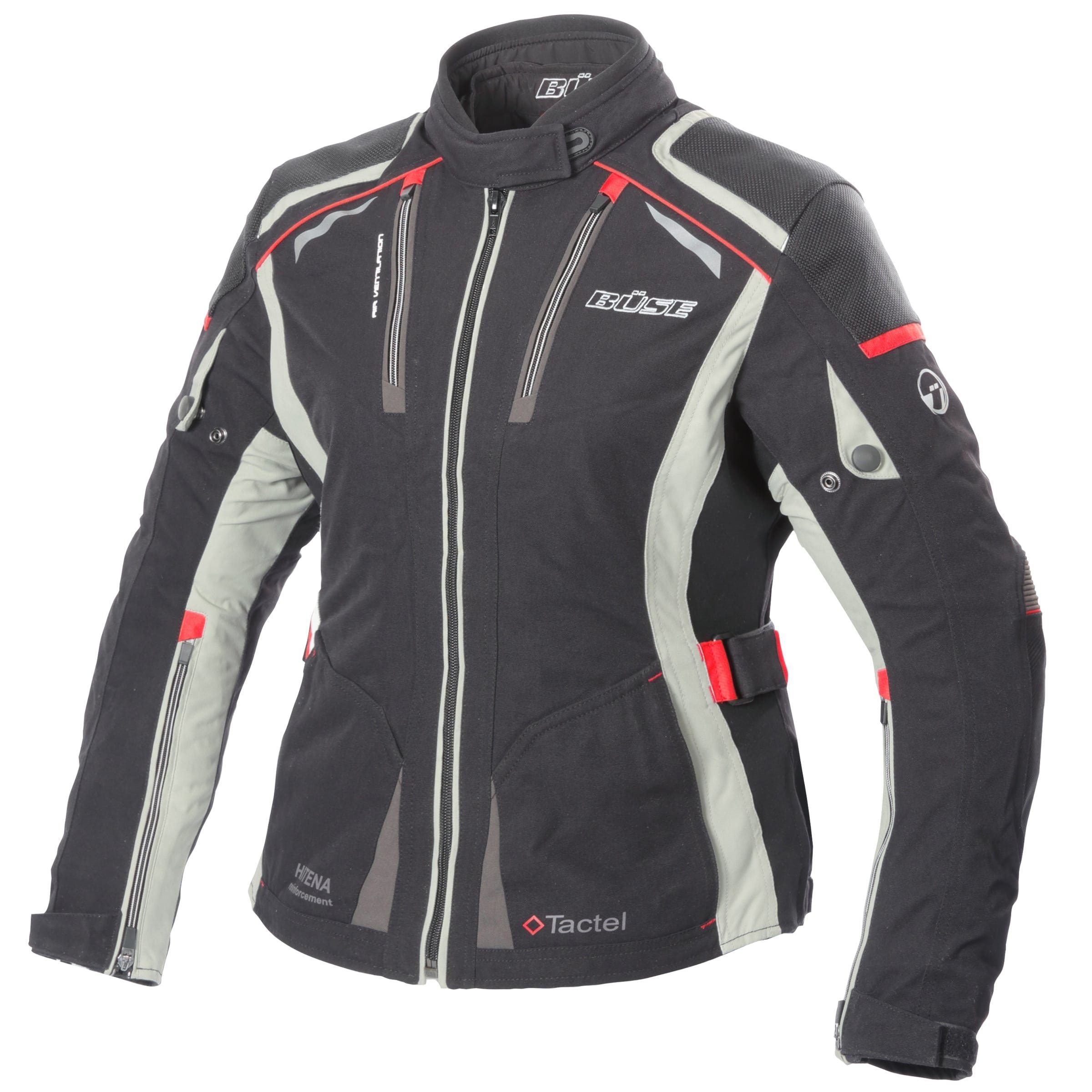 schwarz Textiljacke Protektoren mit rot Schwarz/Rot atmungsaktiv Motorradjacke Frauen Damen Textiljacke Linda wasserdicht Büse /