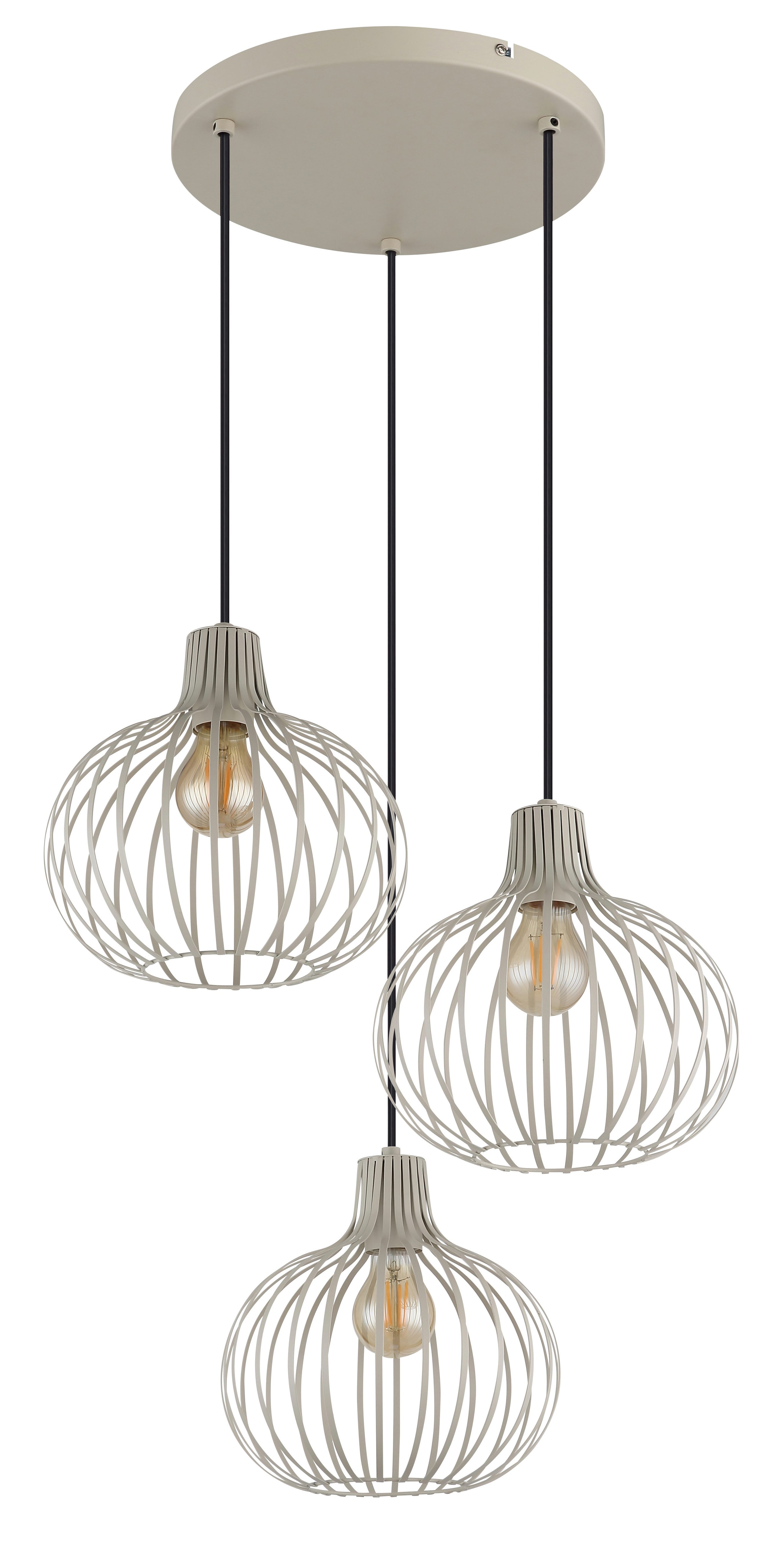 OTTO home Hängeleuchte Yannic, Hängelampe Metall cremefarben, exkl. 3x E27 40W 230V, ohne Leuchtmittel, Kabel in PVC Schwarz kürzbar, ø: 500mm, H: 1200mm