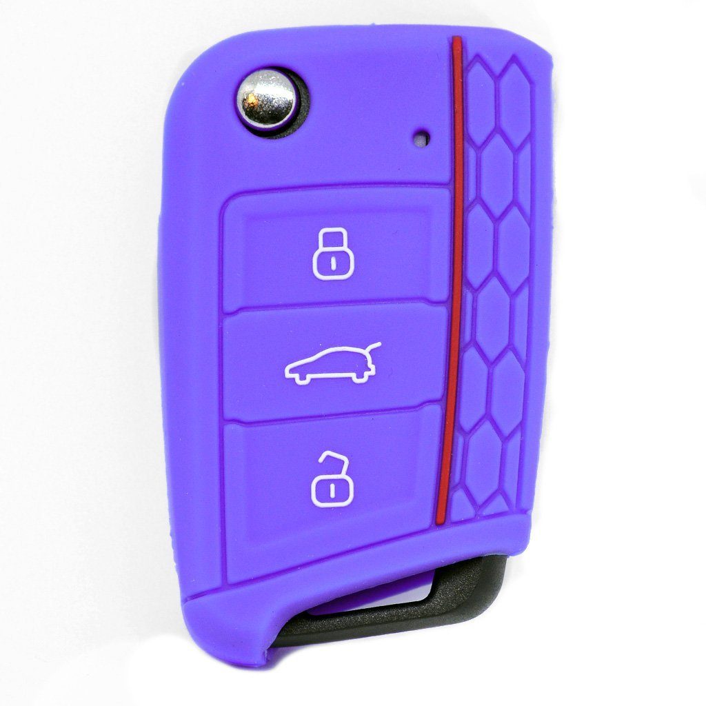 mt-key Schlüsseltasche Autoschlüssel Softcase Silikon Schutzhülle Lila, für Golf 7 Polo 6C Seat Ateca Arona Leon Skoda Octavia Superb Kodiaq