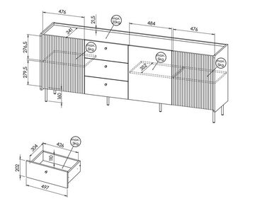 Compleo Schubkastenkommode Luxus Kommode COMO, Modern Stil, 3 Türig, mit 3 Schubladen, Breite: 200 cm