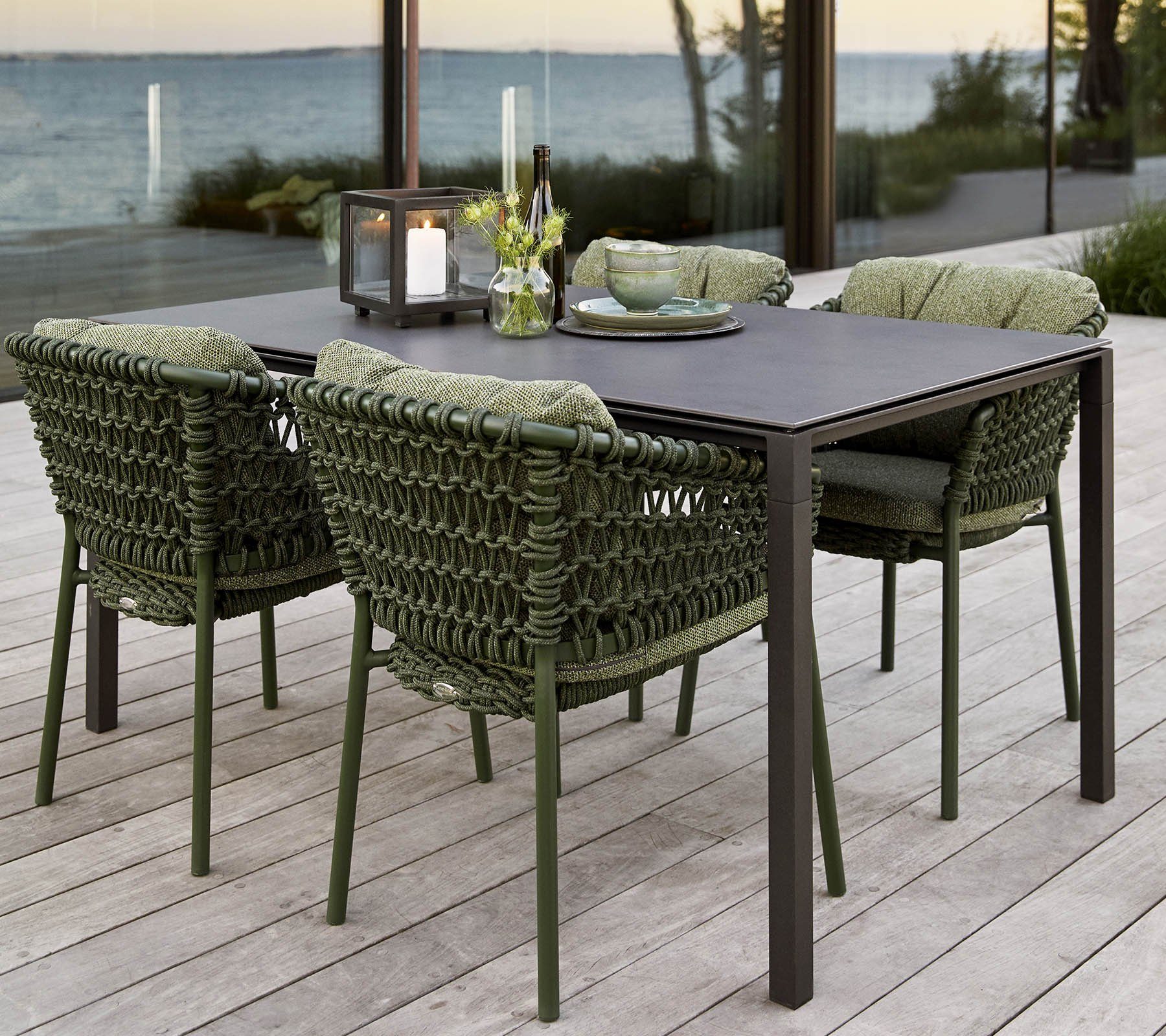 Cane Stuhl stapelbar - Gartenstuhl - Line Ocean Green Dark