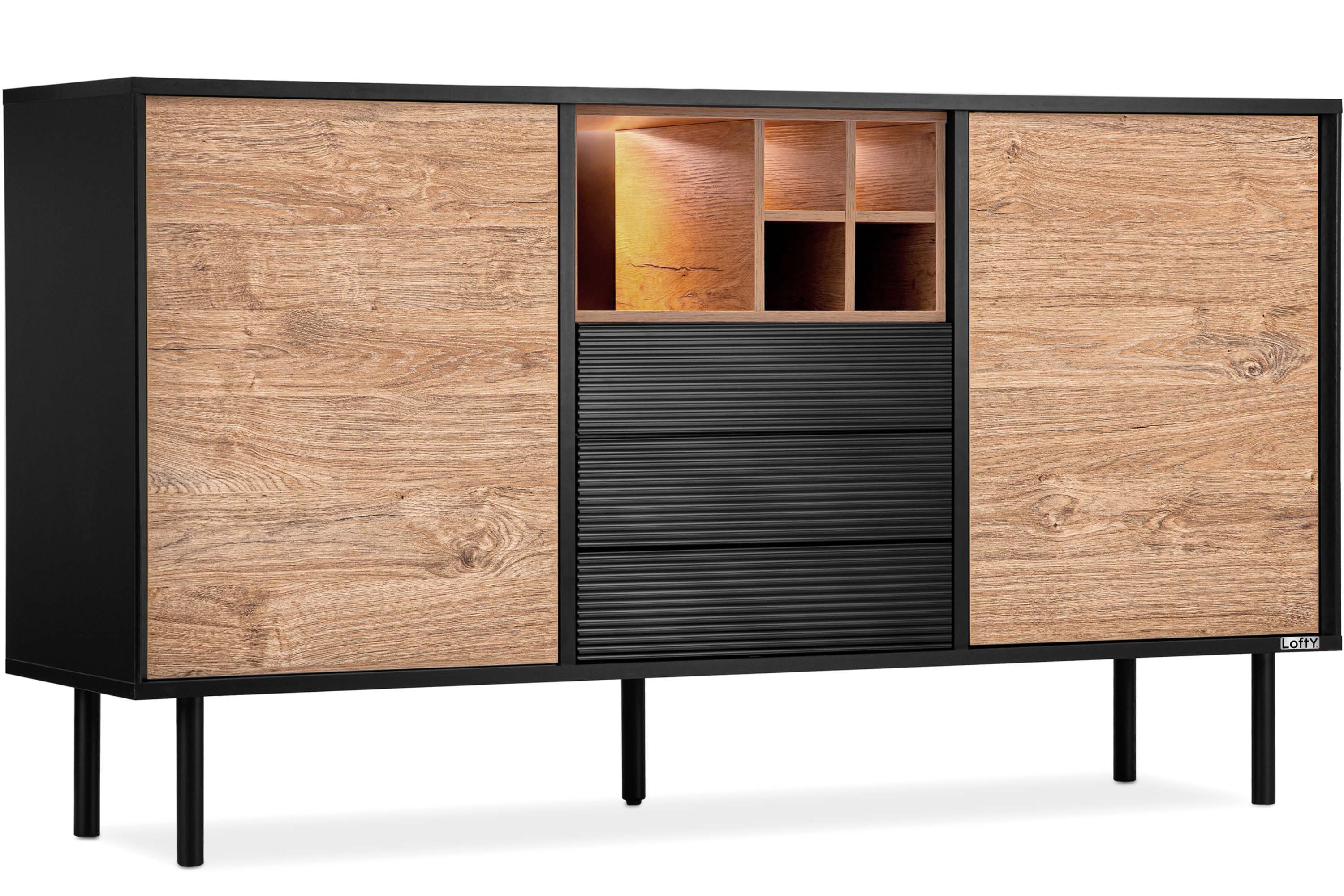 KONSIMO® Kombikommode LOFTY Sideboard, Türkommode, mit Schubladen, ohne Beleuchtung, Breite 151 cm, geriffelte Front, mit Schubladen, hergestellt in der EU