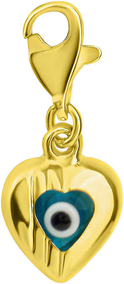 Firetti Charm-Einhänger Schmuck Geschenk Gold 333 Anhänger Charms Herz Magisches Auge, mit Glasstein