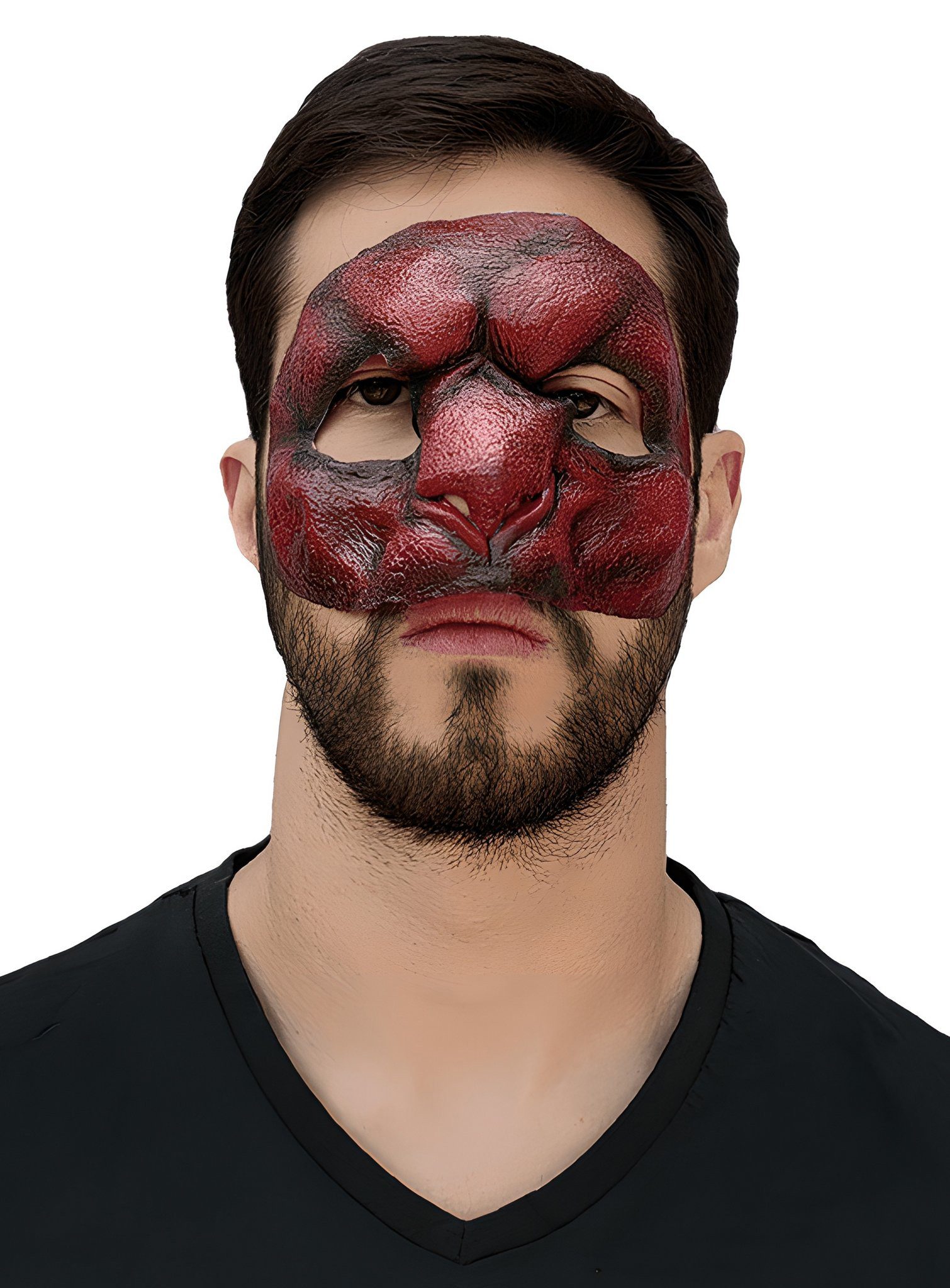 Ghoulish Productions Kostüm Roter Dämon Teilmaske zum Ankleben, Anklebbare Latexmaske für einen realistischeren Effekt