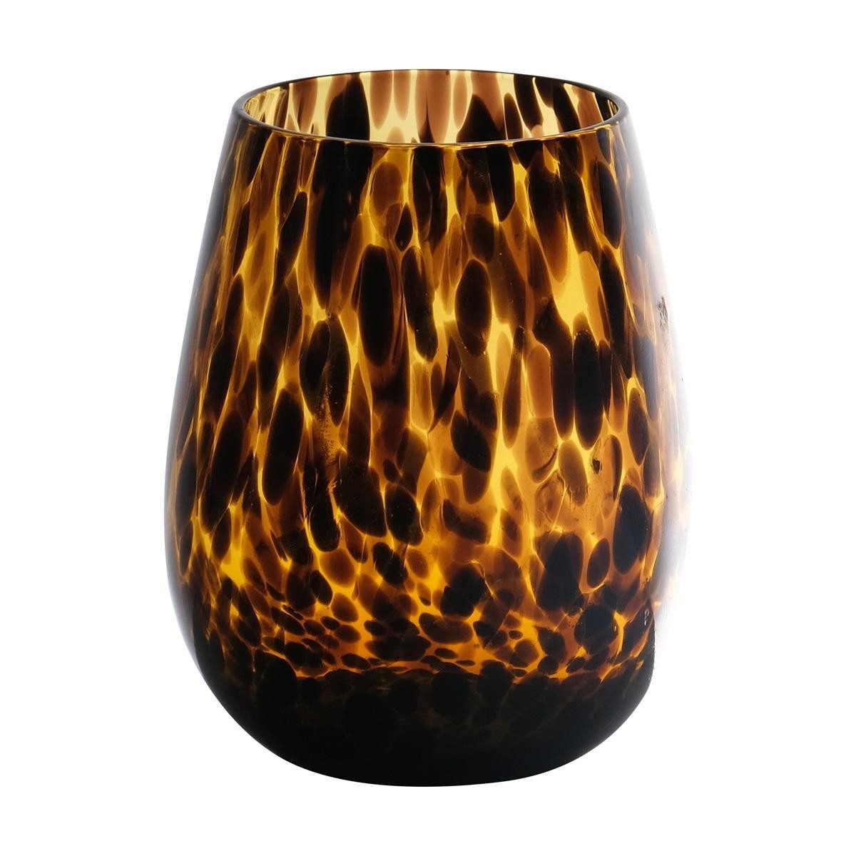 INNA-Glas Kerzenhalter Bauchiges Teelichtglas Russell, Leopardenmuster, brau