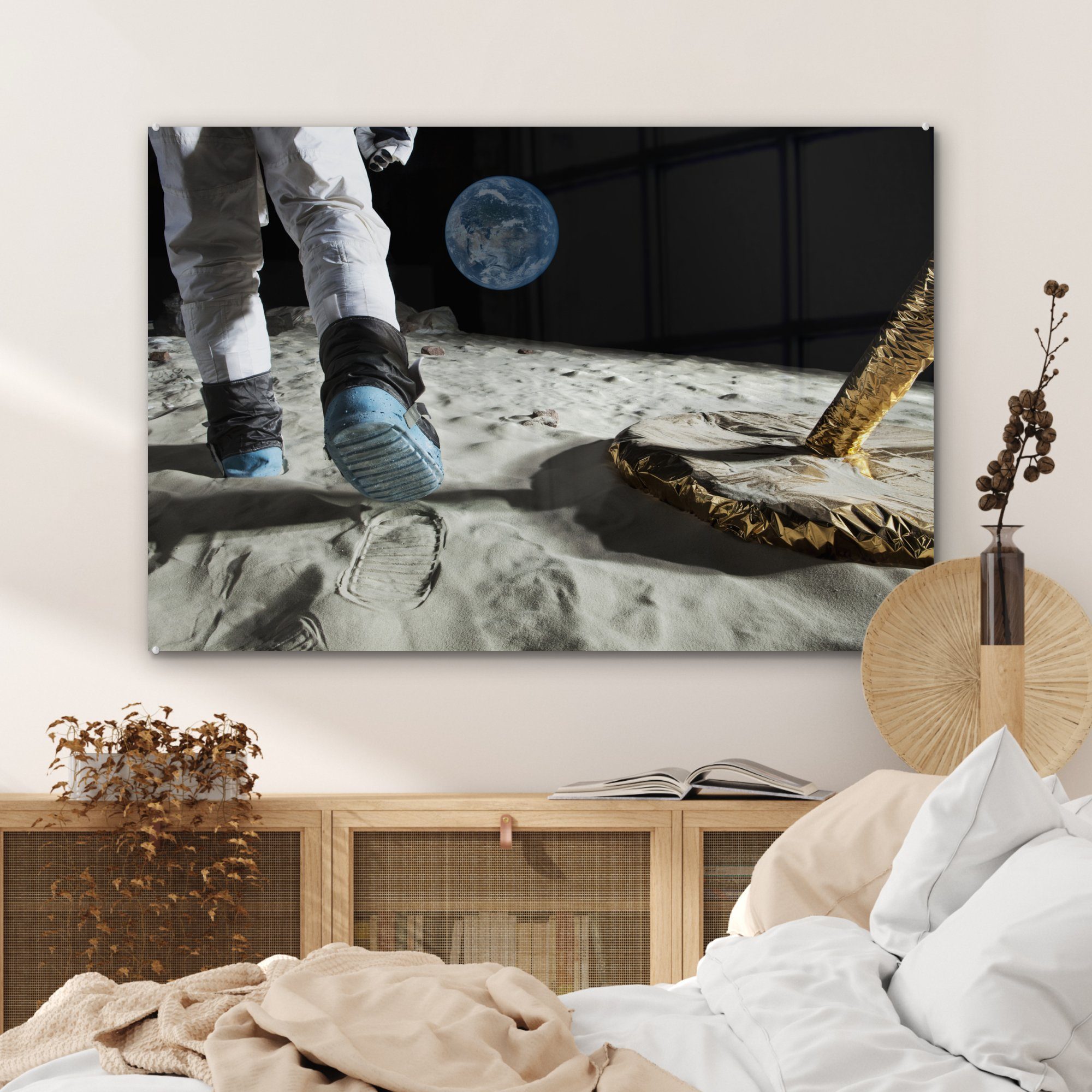 - & Weltraum MuchoWow - Acrylglasbilder St), Acrylglasbild Astronaut, Wohnzimmer Schlafzimmer Mond (1