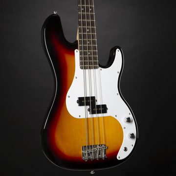 J & D E-Bass, PB 3-Tone Sunburst Anfänger E-Bass mit Split-Coil Pickup und bequemem Hals, PB 3-Tone Sunburst, Anfänger E-Bass, Split-Coil Pickup