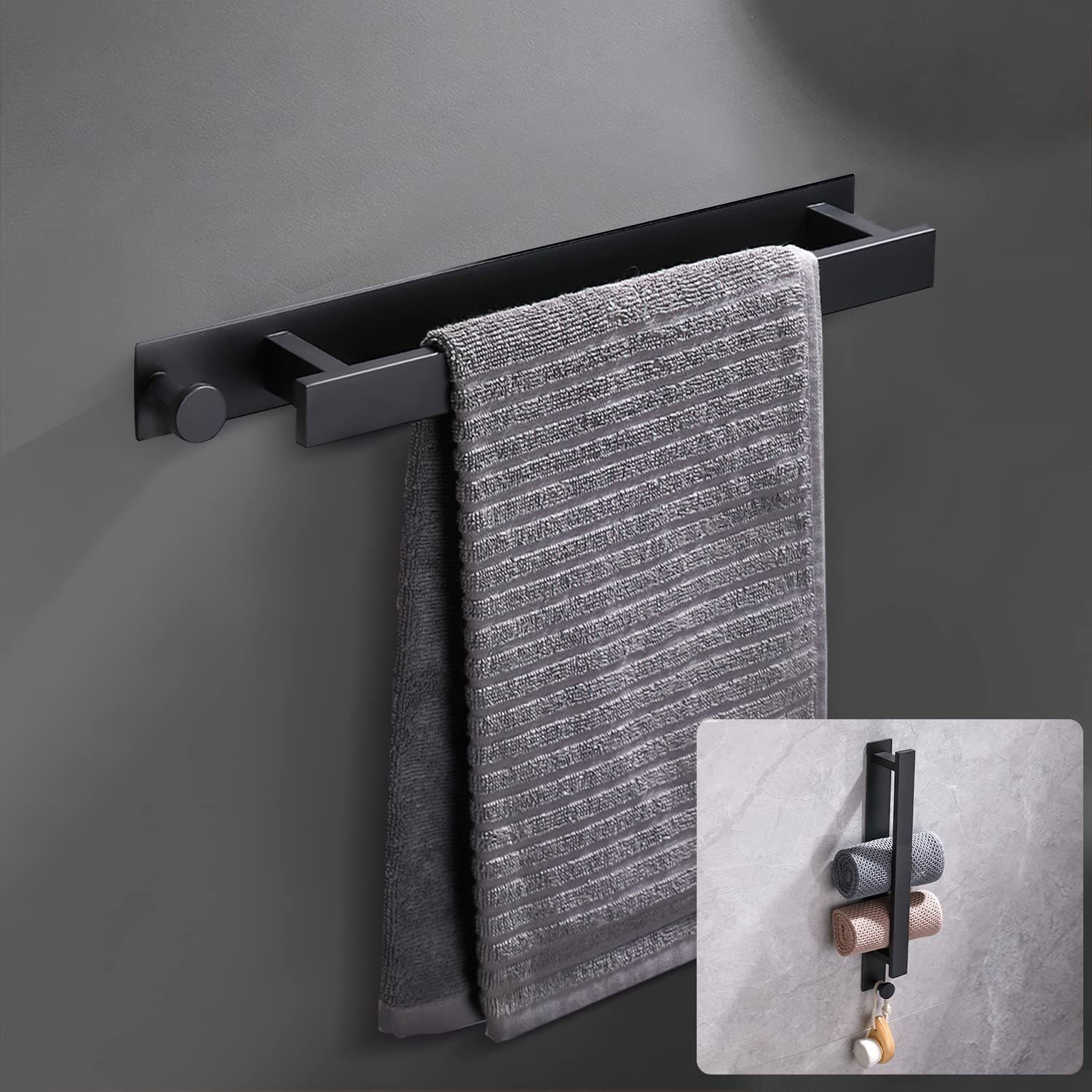 MDHAND Handtuchhalter Ohne Bohren Edelstahl Handtuchhalter, 40cm mit Haken für Bad und Küche