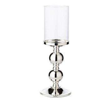 EDZARD Kerzenständer Bamboo, Kerzenleuchter für Stumpenkerzen, Kerzenhalter mit Glas-Aufsatz und Silber-Optik, versilbert und anlaufgeschützt, Höhe 35,5 cm