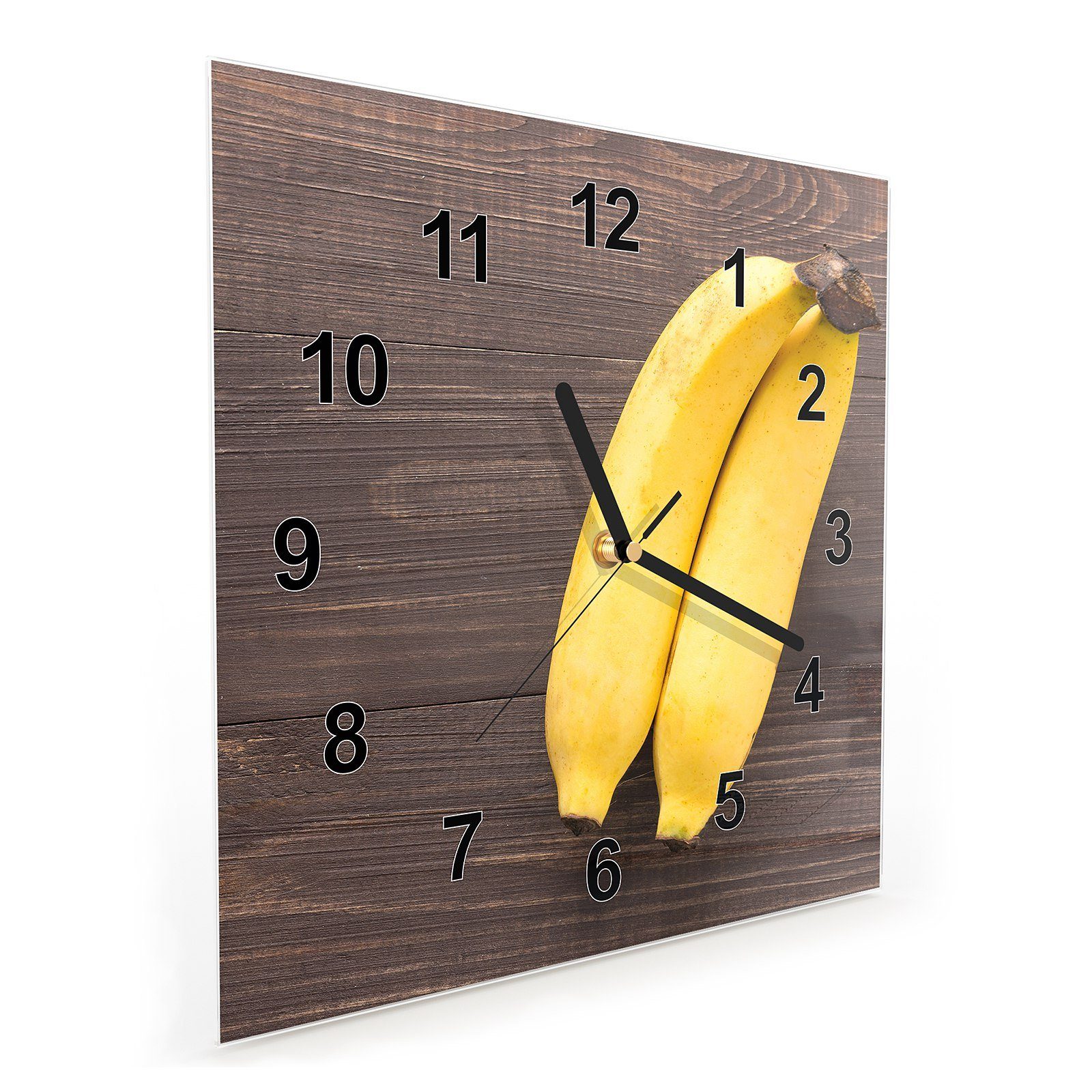 Motiv Tisch Bananen mit 30 cm Größe auf Primedeco Glasuhr Wandkunst Wanduhr x Wanduhr 30