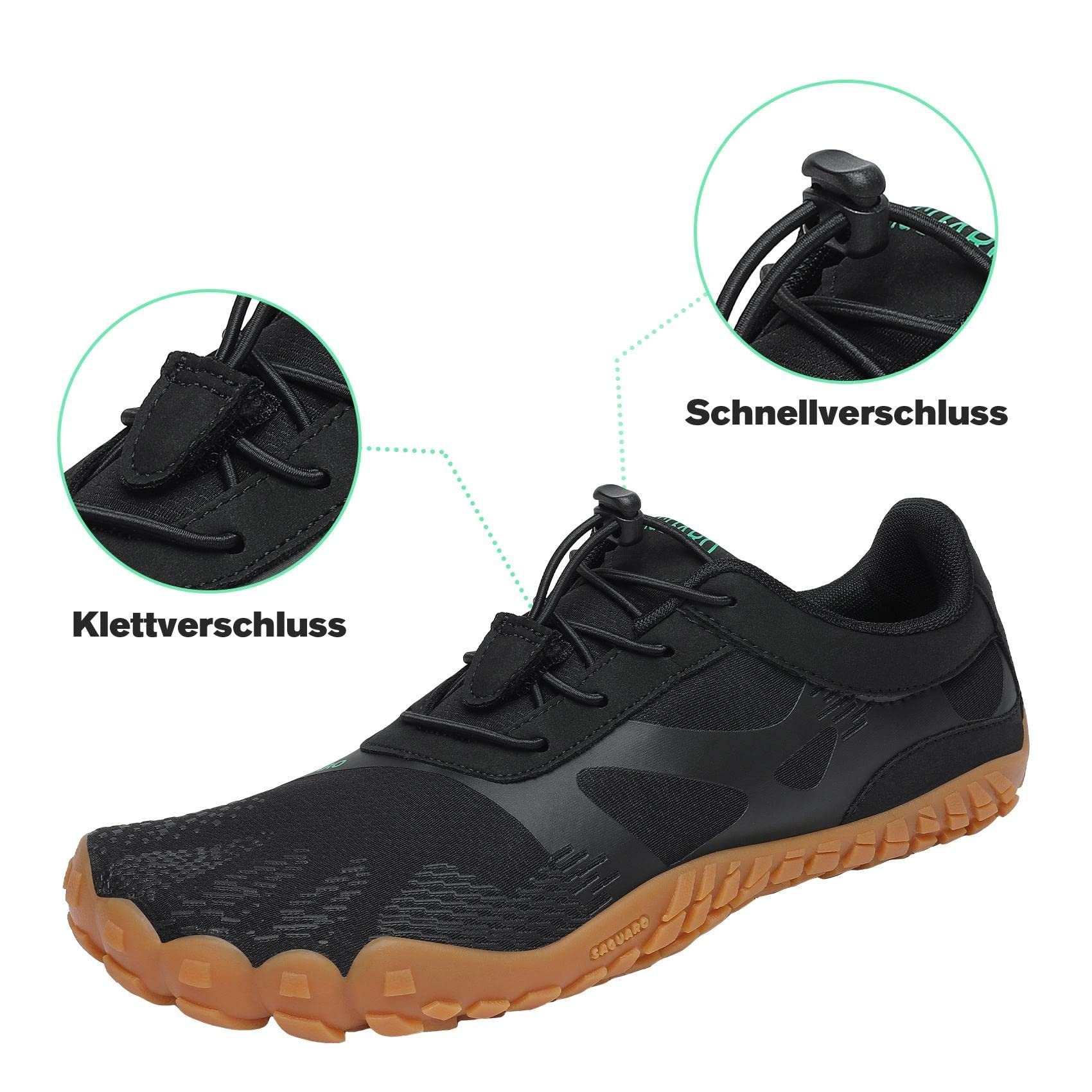 Sneaker Sport-Schuhe Laufschuhe Barfußschuh leicht, (bequem, Schwarz Minimalschuhe rutschfest) AC Trail-Running atmungsaktiv, Jogging SAGUARO