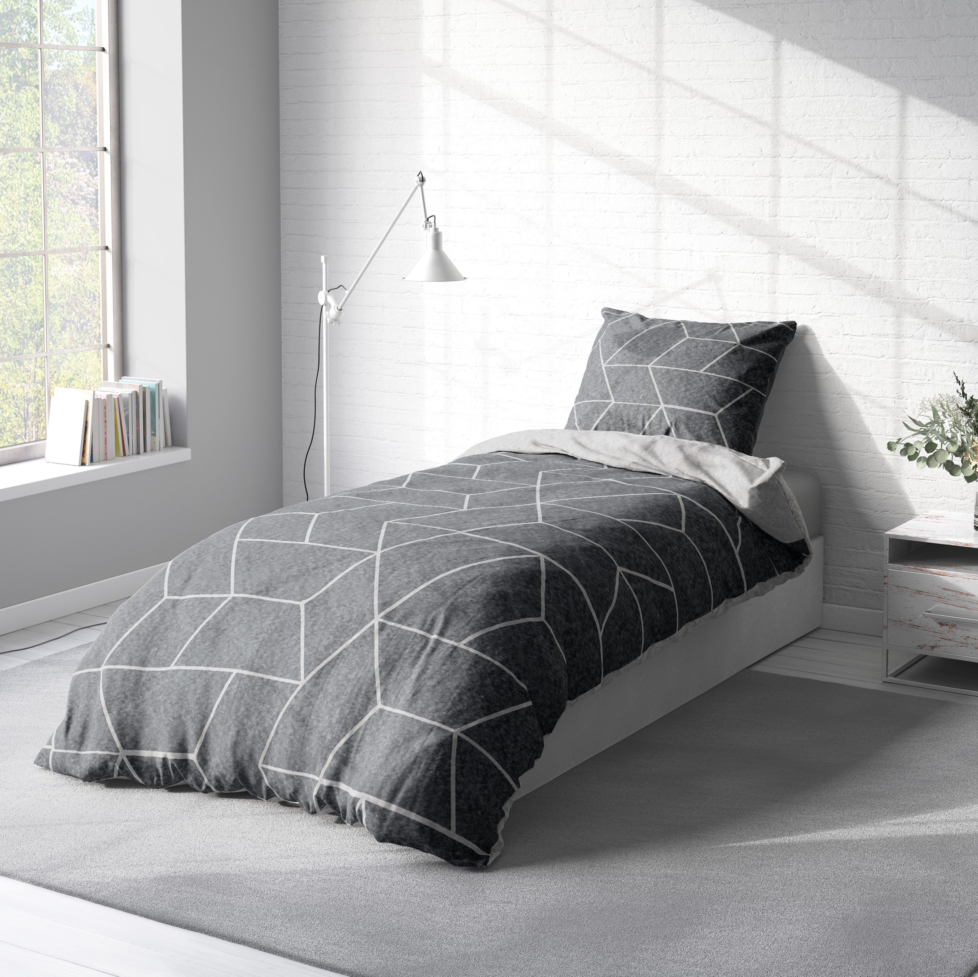 One Home Bettwäsche Winter Thermofleece, Fleece, 3 teilig, Geometrisch Wende, kuschelig flauschig warm weich Modern