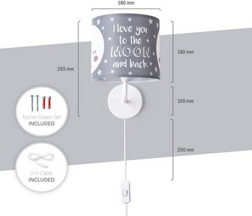 Paco Home Wandleuchte Aleyna 103, LED fest integriert, Kinderlampe Babyzimmer Kinderzimmer âˆ…18cm Mond Kabel 3m E14