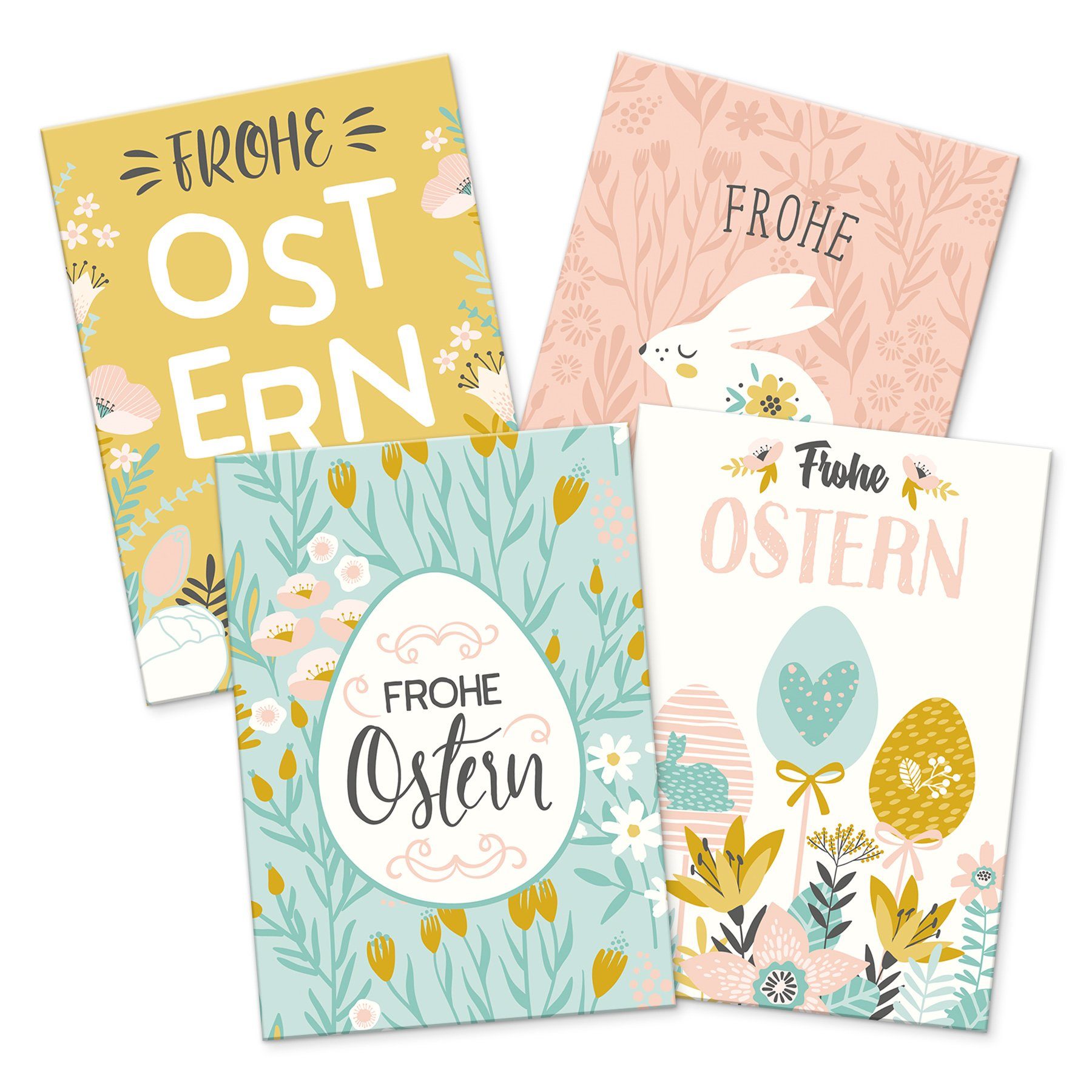 itenga Einladungskarten itenga 12 x Postkarte Grußkarte Frohe Ostern Mix mit 4 Motiven DIN A6