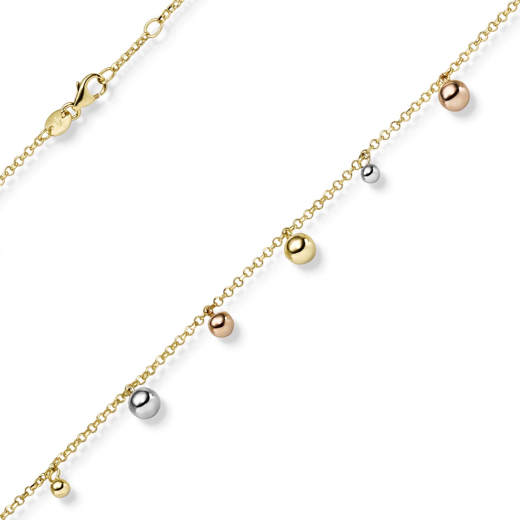 Goldarmband Armband mit Kügelchen 585 Gold tricolor 19cm