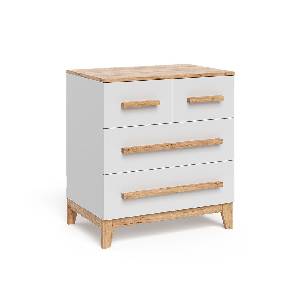 VitaliSpa® Kommode Malia, Weiß/Artisan/Artisan, 80 x 88 cm mit 4 Schubladen (1 St)