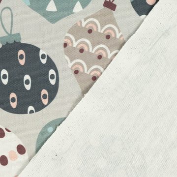 SCHÖNER LEBEN. Stoff Dekostoff Baumwolle Weihnachstkugeln Baumhänger grau grün 1,40m Brei, Digitaldruck