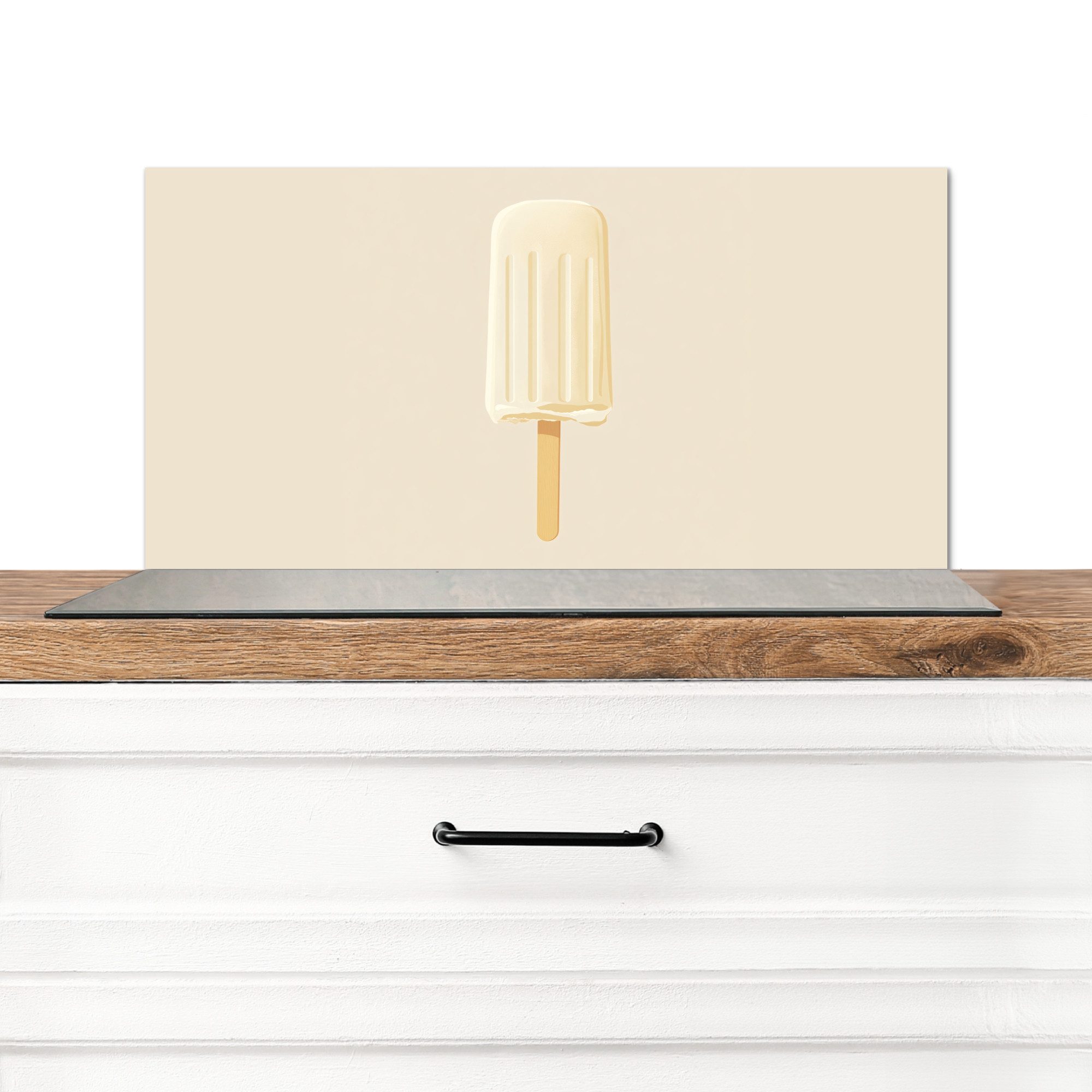 KitchenYeah Küchenrückwand Minimalist - Wassereis - Stick - Beige, (1-tlg), Spritzschutz Küchenrückwand, Wandschutz, 60x30 cm
