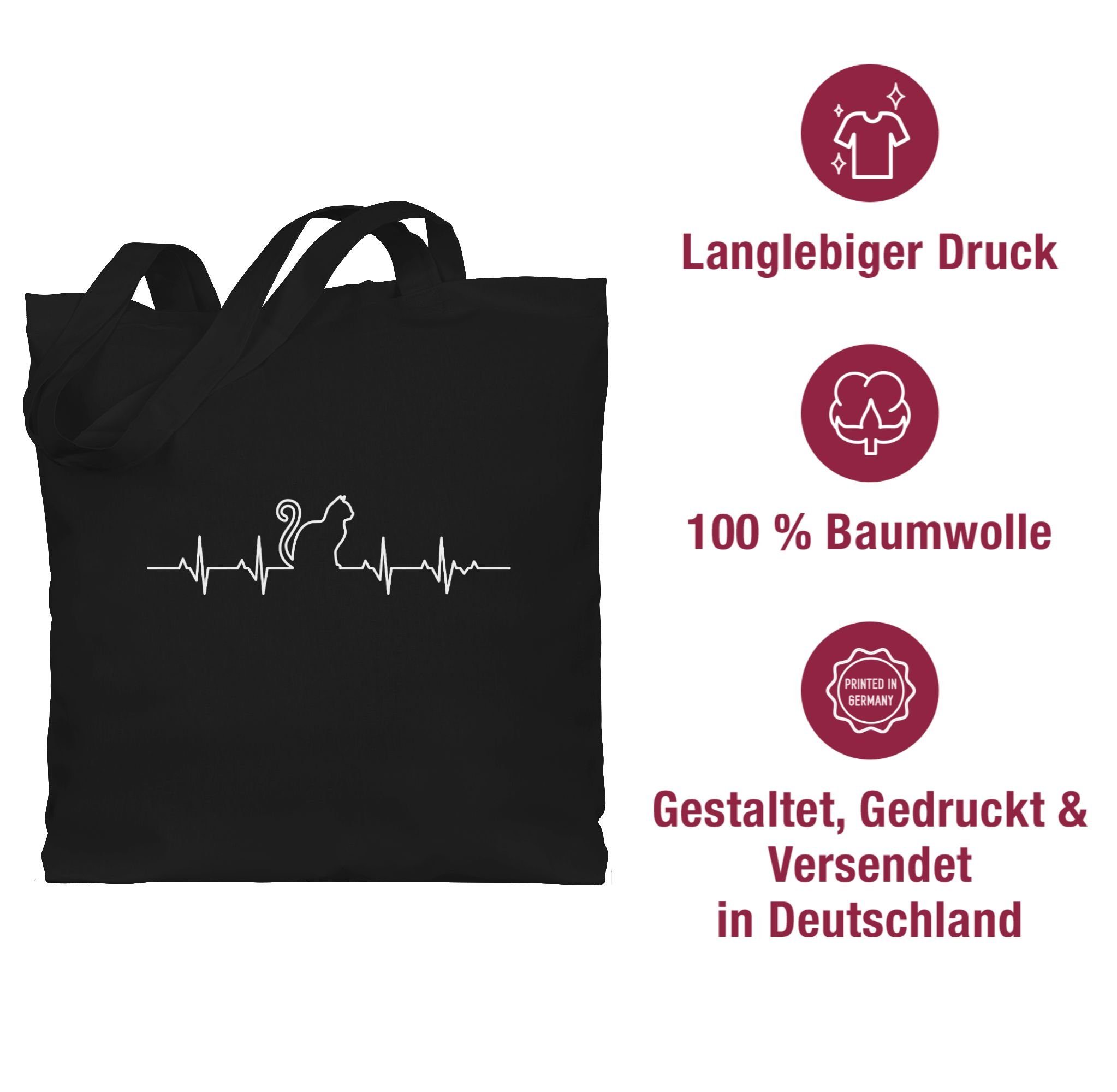 Katzenbesitzer Herzschlag Katze, 1 Umhängetasche Shirtracer Schwarz Geschenk