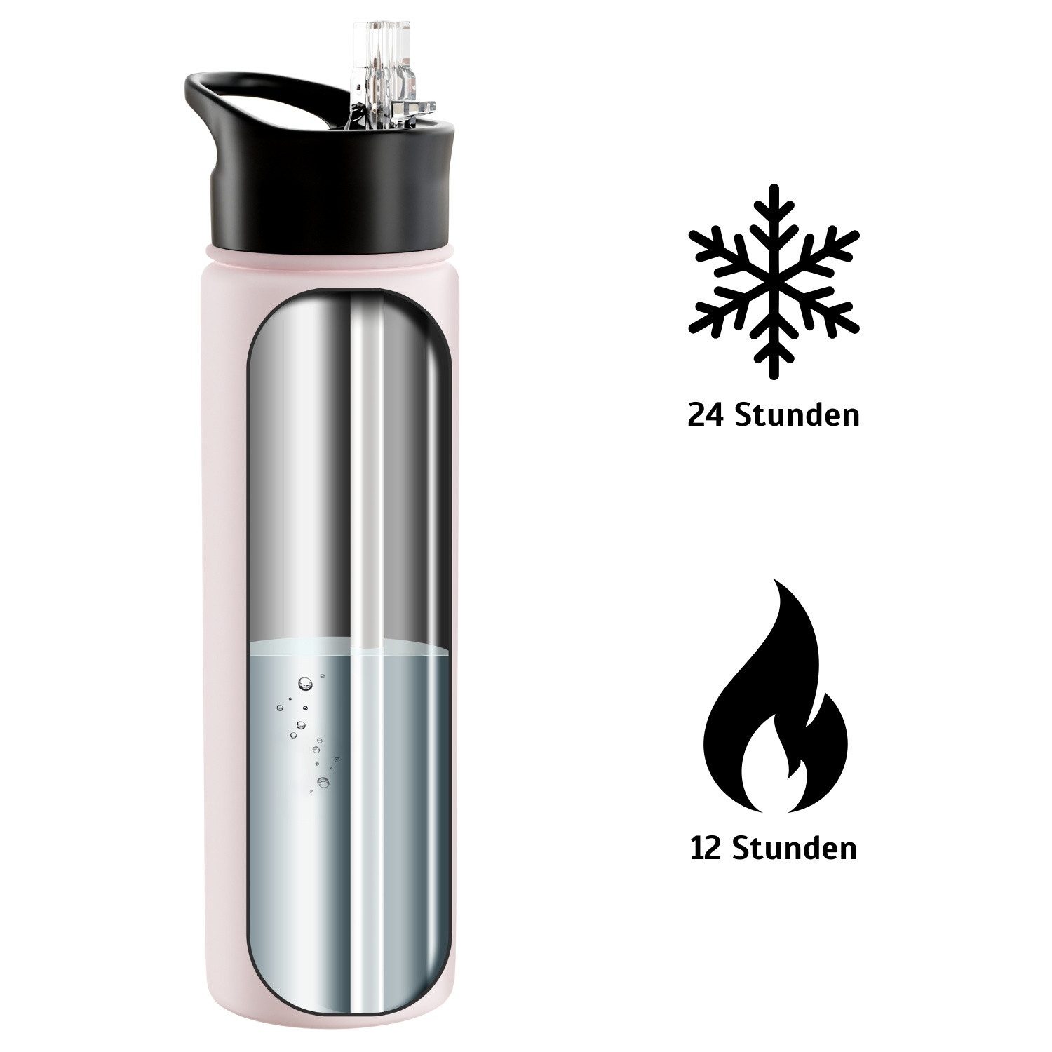 HaGa Thermoflasche Wessper ActiveMax Steel Bottle 700ml mit 3 verschiedene Deckeln in, isolierend (hält 12 Stunden warm und 24 Stunden kalt), auslaufsicher