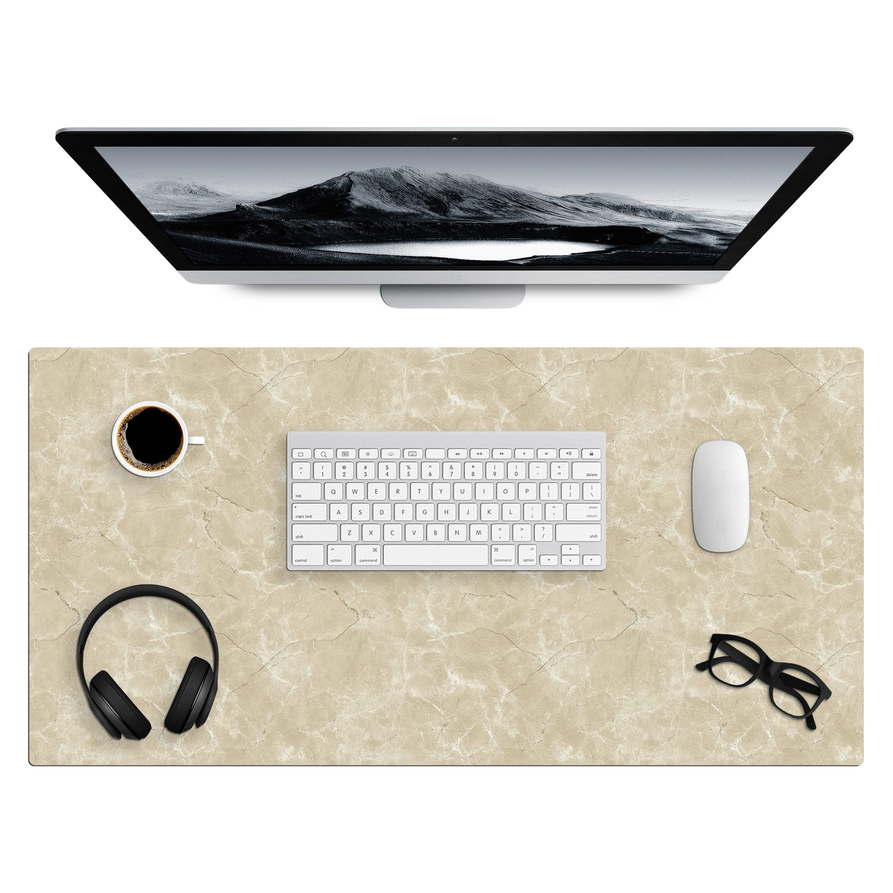 MuchoWow Gaming Mauspad Hellbeige - Marmor - Diffusionsäderung (1-St), Gaming Mauspad XXL, Schreibtischunterlage, Desk Mat Groß, 80x40 cm