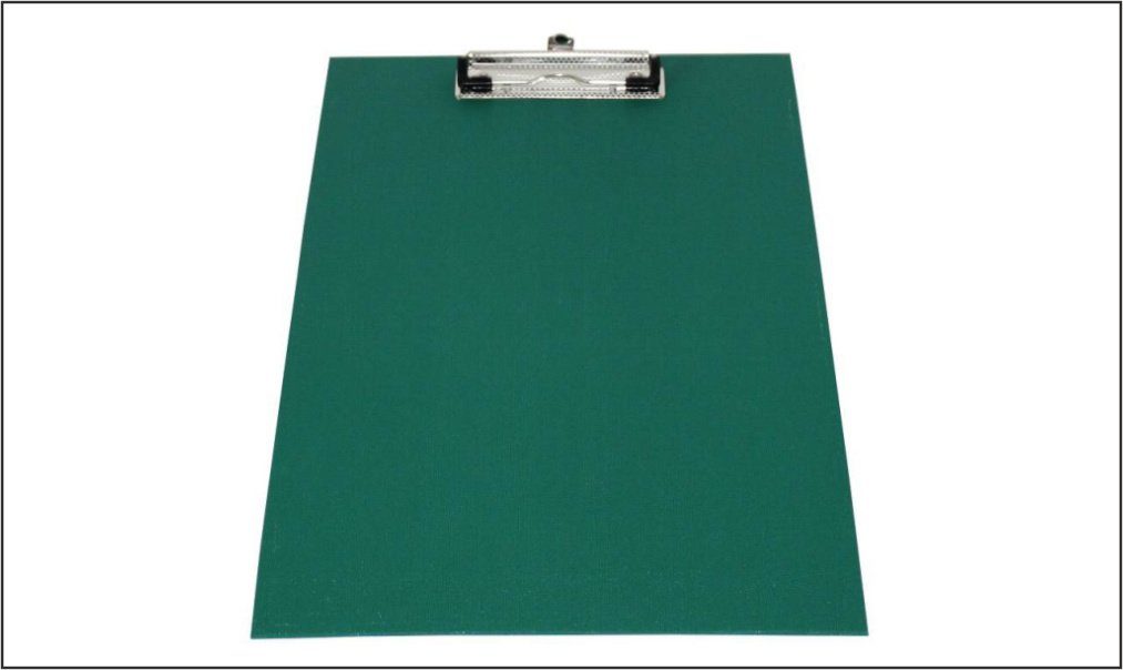 d.rect Schreibmappe Klemmbrett Schreibplatte 1-Stück), mit 1-St., Drahtbügelklemme und leinengeprägt A4 (Stück, Graupappe, Grün aus PVC-Folien-Überzug