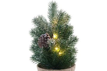 EXPO-Börse GmbH Künstlicher Weihnachtsbaum LED Weihnachtsbaum Kunsttanne beschneit im Jutetopf 33 cm