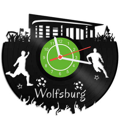 GRAVURZEILE Wanduhr Schallplattenuhr - Wolfsburg - 100% Vereinsliebe - Fußball -