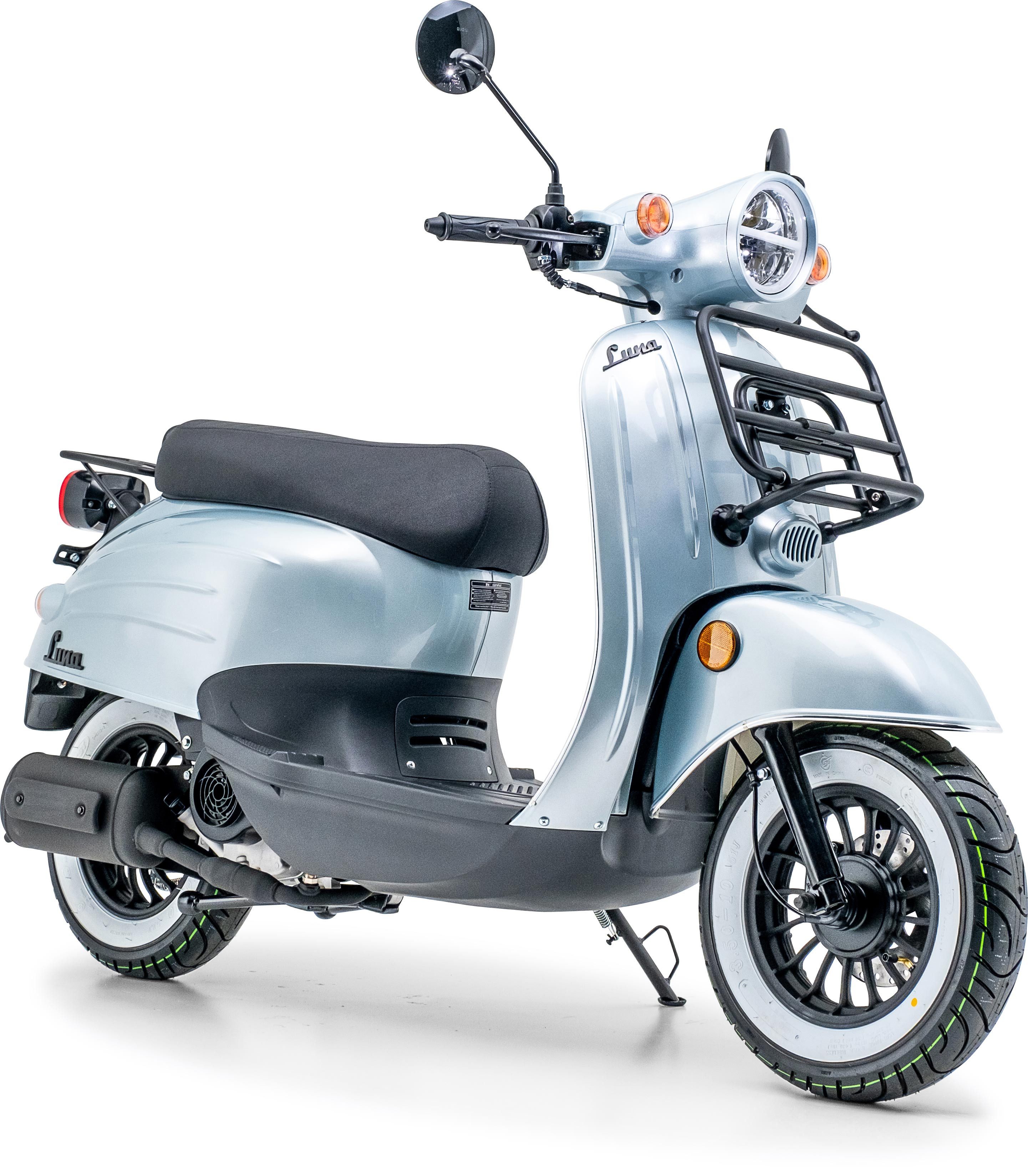 Thumbnail - Burnout Motorroller Luna Silber, 50 ccm, 45 km/h, Euro 5, Unverwechselbares Retro Design, Moped
