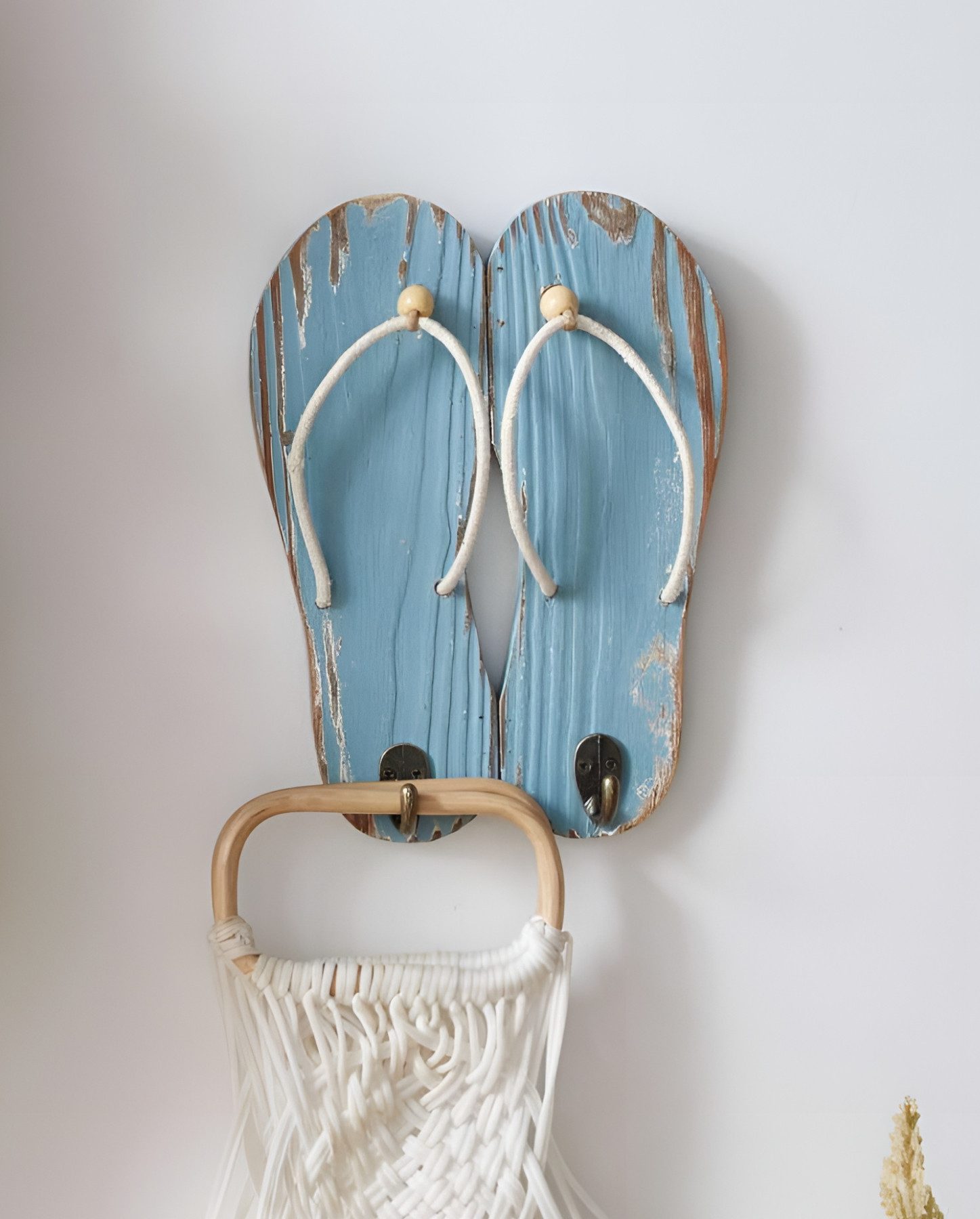 Dekoleidenschaft Wandhaken "Flip-Flops" Holz im Shabby günstig online kaufen