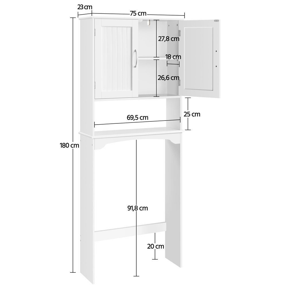 Yaheetech Badkommode Waschmaschinenumbauschrank 180 cm Höhe, Badezimmerschrank Überbauschrank Hochschrank, Einlegeboden verstellbar – Bild 4 von 5