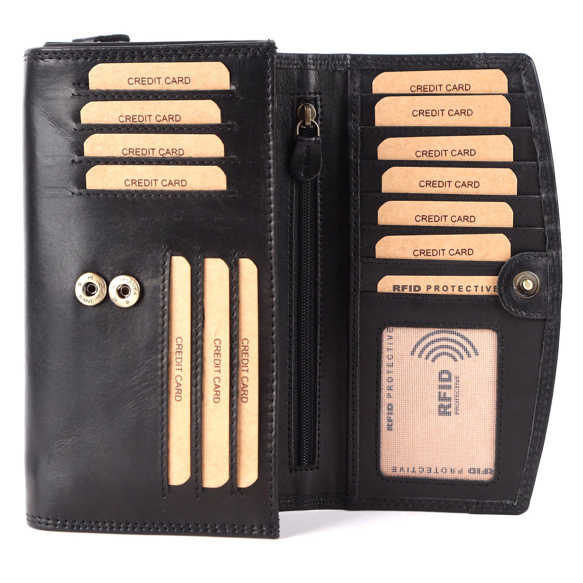 Benthill Geldbörse Damen Echt Leder XXL Großes Portemonnaie RFID Vintage Damenbörse, RFID-Schutz Kartenfächer Münzfach Reißverschlussfach – Bild 3 von 5