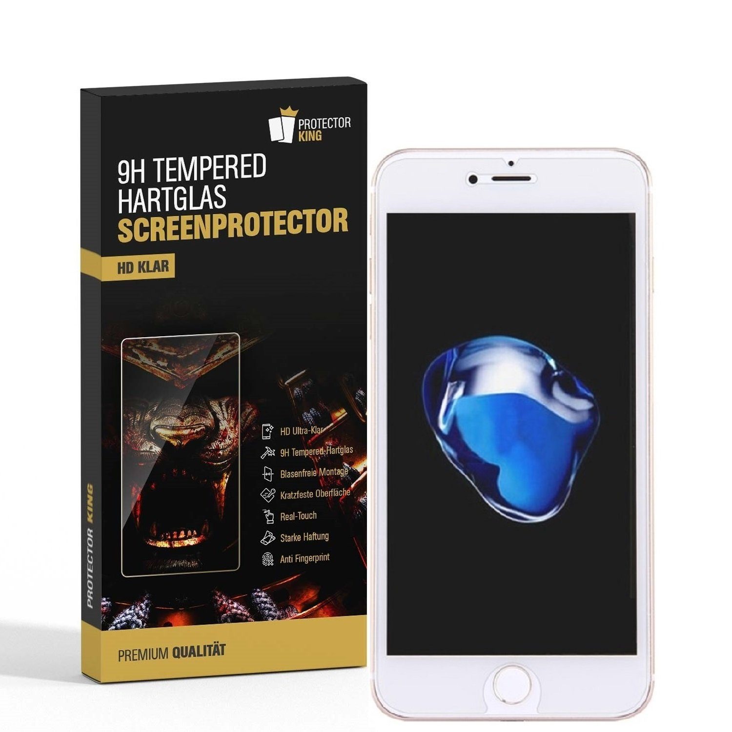 Protectorking Schutzfolie 1x 9H Hartglas für iPhone 7 Panzerfolie Displayschutz Schutzfolie HD, (1-Stück), Displayschutzglas, Schutzglas Echtglas Tempered 9H Härte HD-KLAR