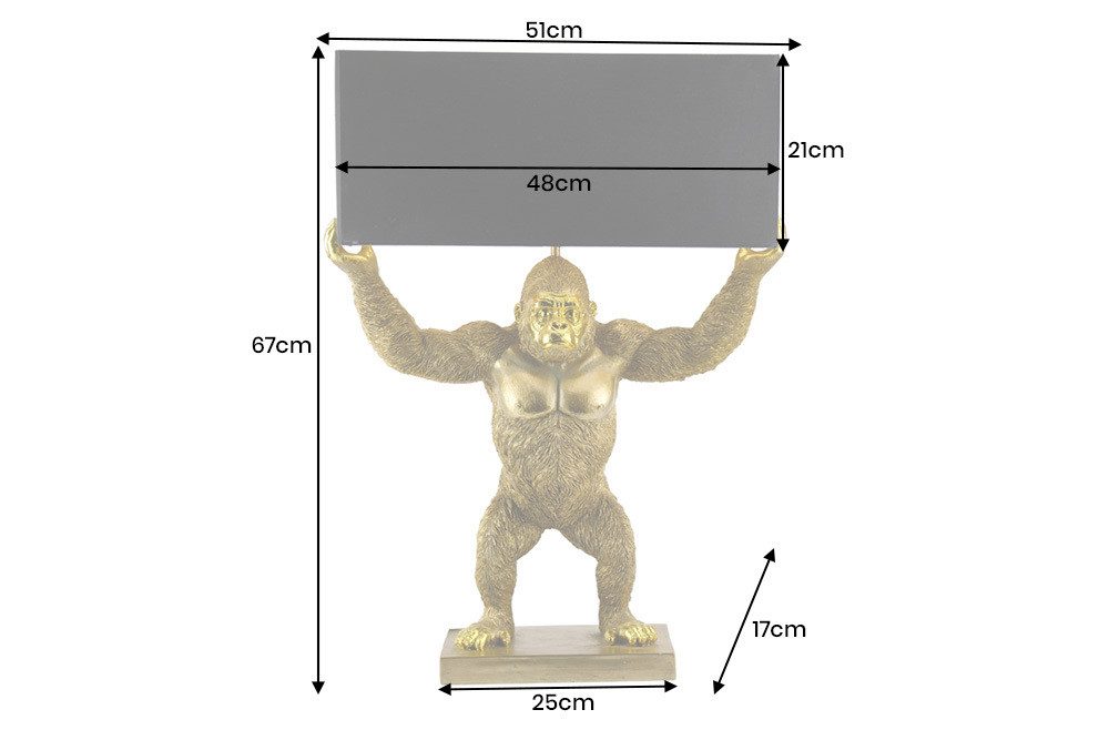 riess-ambiente Tischleuchte KING APE 70cm schwarz/gold - Stoff, Affe, Skulptur, Gorilla, handmade, Ein-/Ausschalter, ohne Leuchtmittel, Statement Dekoleuchte - ideal für Sideboards, Konsolen od. Nachttische