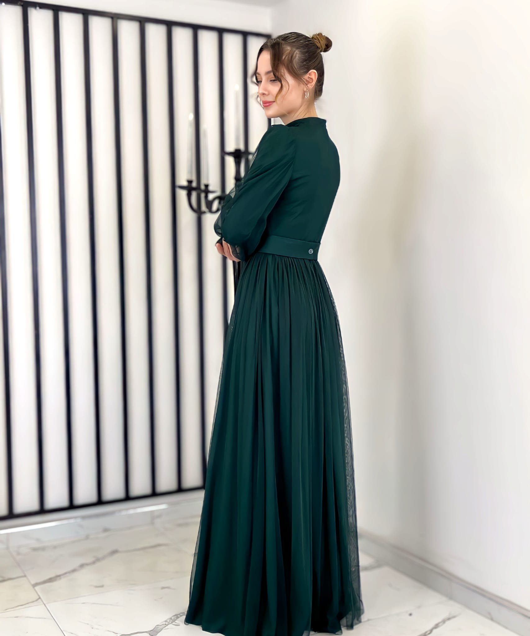 fashionshowcase Tüllkleid Damen Abendkleid Maxilänge Abaya-Stil günstig online kaufen