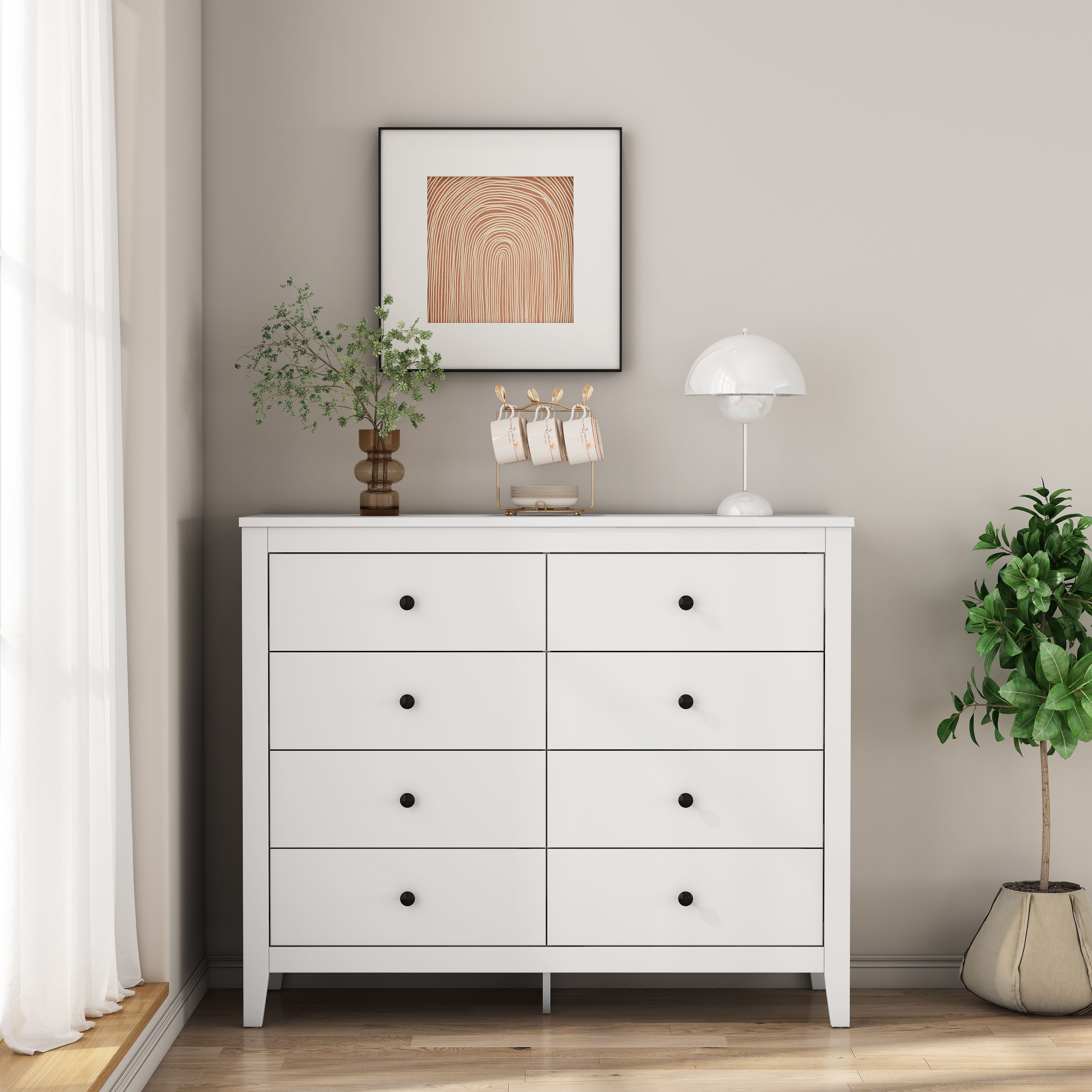 OTTO home Schubkastenkommode Borkum Sideboard Anrichte mit 6 Schubladen Landhaus weiß (schwarze Griffe aus Metall), Kommode Schrank Wäscheschrank mit 8 Schublad – Bild 4 von 5