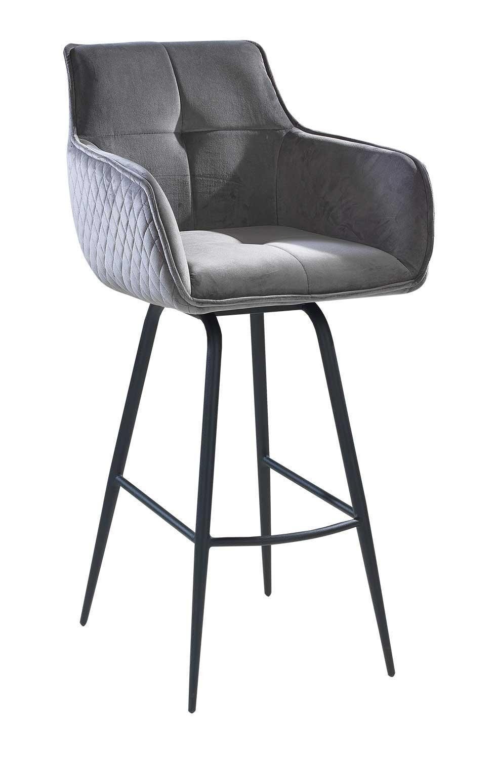 Home4You Barhocker Barstuhl, Grau, Samtbezug, H 106 cm, 360 Grad drehbar günstig online kaufen